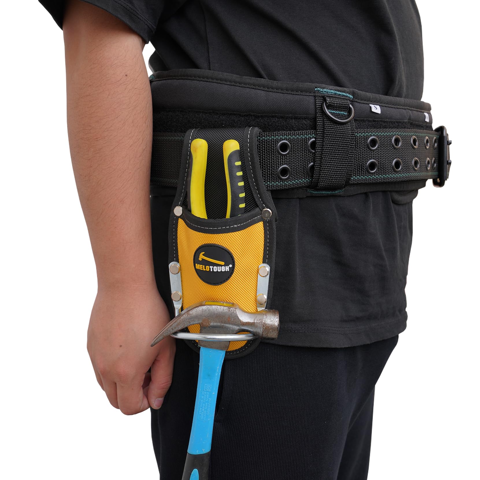 MELOTOUGH Heavy Duty Plier Holster & Hammer Holder - Durable Steel Loop Tool Belt Organizer for Construction, Electrician, HVAC - Compact Work Pocket for Easy Access & Secure Storage