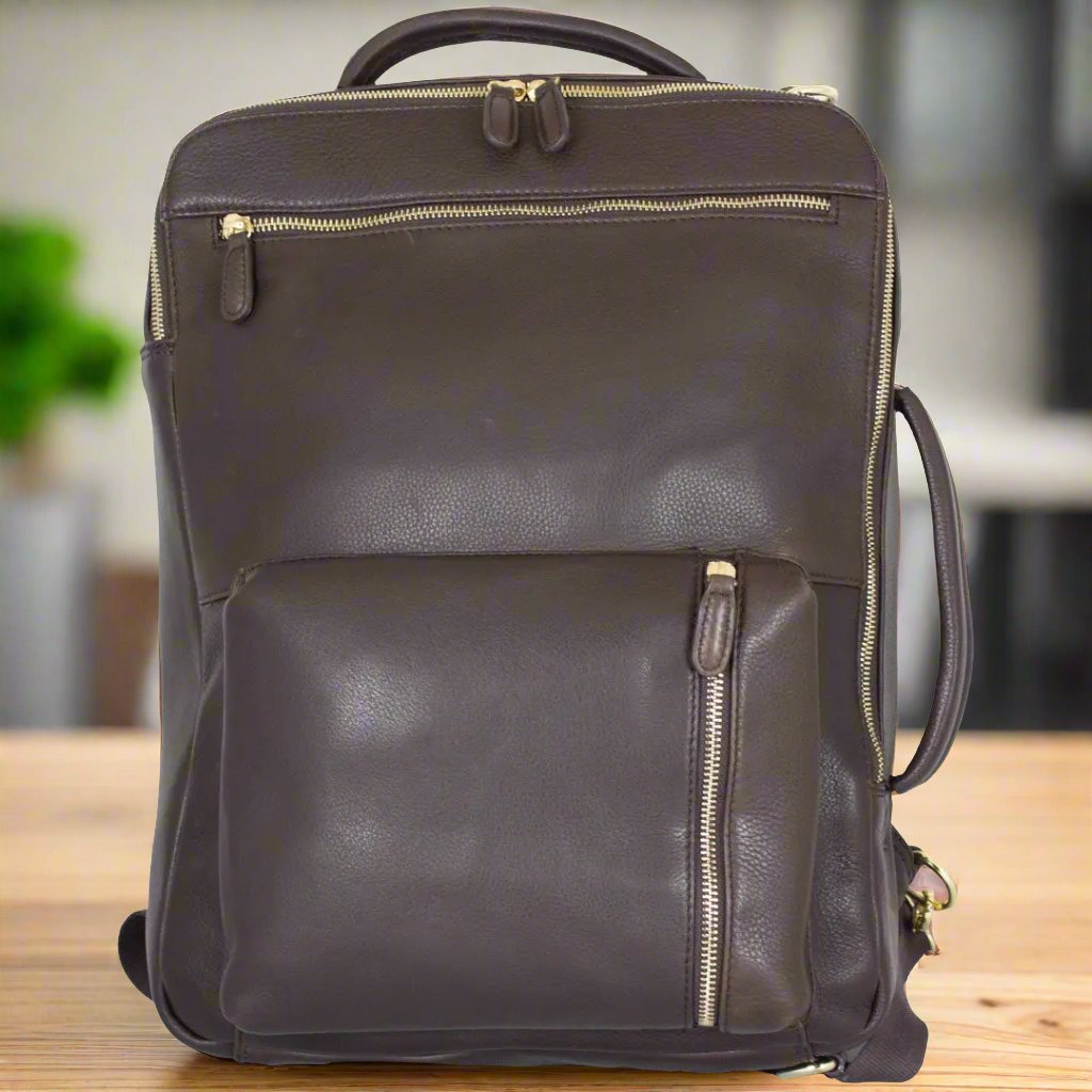 BOL Convertible Leather Backpack for Women & Men - 15.6 Inch Laptop Bag with USB Charging Port - Perfect for Work, Travel & School