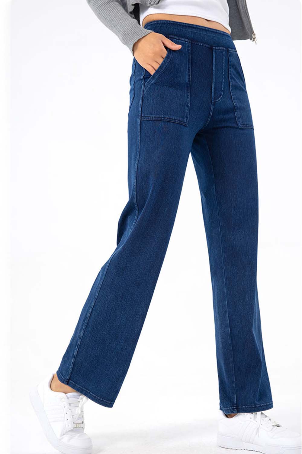 Women's High Waist Stretch Pocketed Long Jeans - Slim Fit Denim Pants for Casual Wear & Everyday Comfort