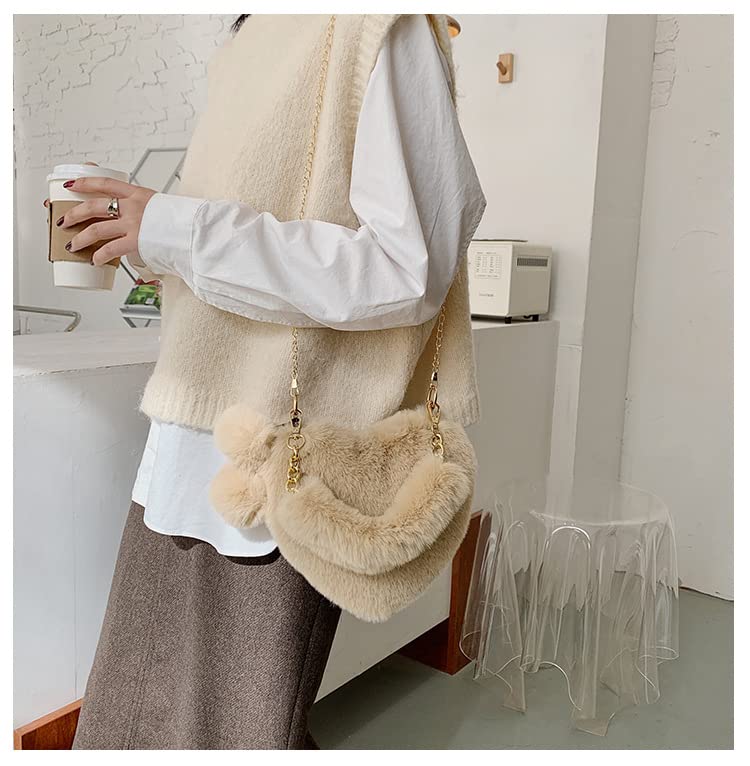Rejolly Heart Shaped Fluffy Faux Fur Handbag for Women & Girls - Soft Small Shoulder Bag Clutch Purse - Perfect for Parties, Date Nights & Casual Outings