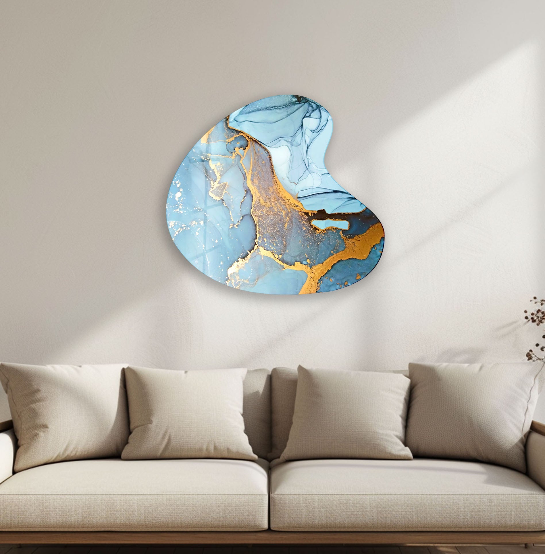 Blue Alcohol Ink Abstract Glass Wall Art - Handmade Irregular Modern Decor for Living Room, Bedroom & Office