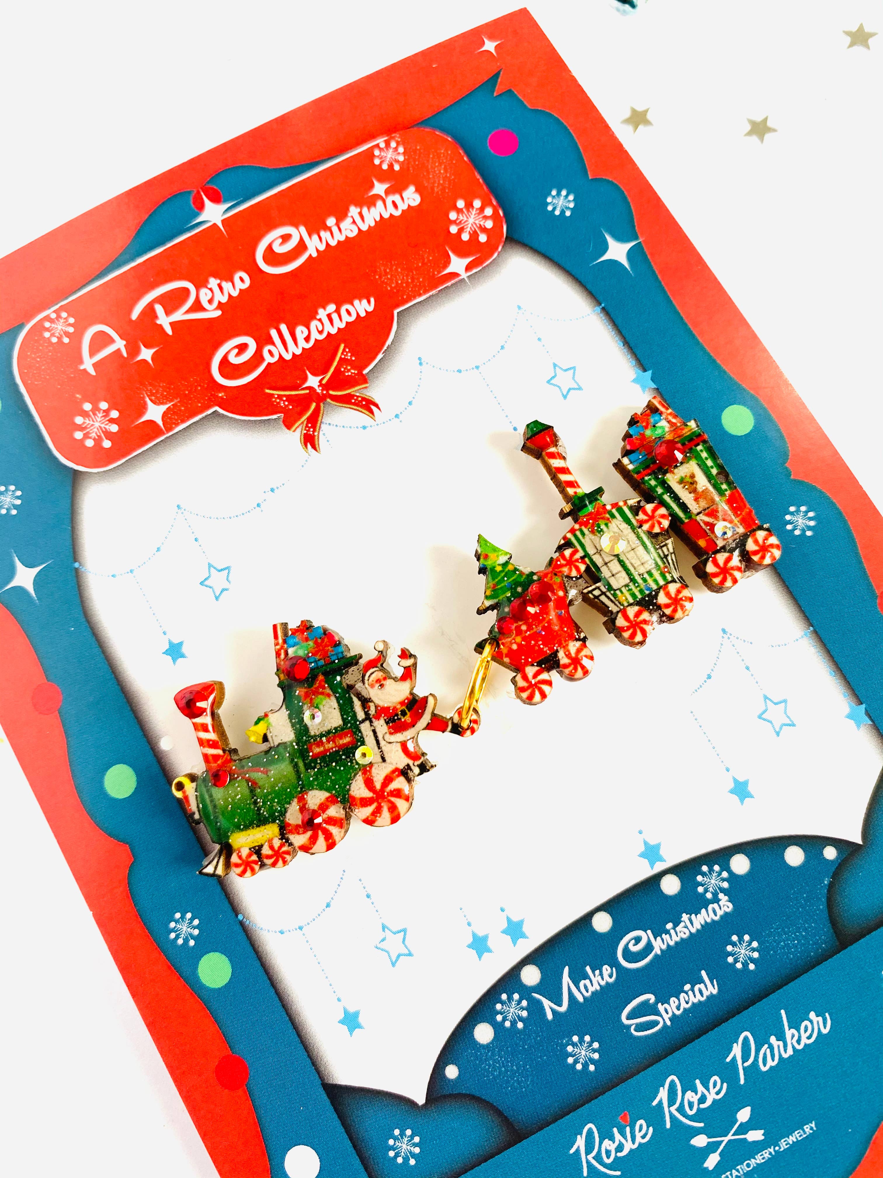 Vintage Christmas Train Brooch by Rosie Rose Parker - Elegant Holiday Jewelry for Women, Perfect for Christmas Parties & Festive Outfits
