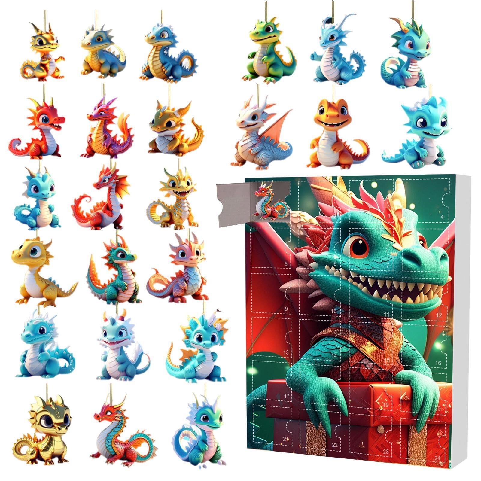 Dinosaur Pendant Advent Calendar - 24 Days Christmas Countdown Calendar with Dragon Pendants | Festive Holiday Decor for Kids, Christmas Tree Ornaments & Unique Gift Idea for Dinosaur Lovers