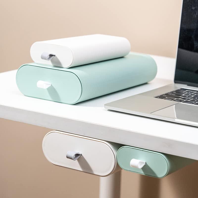 Hidden Self-Adhesive Under Desk Drawer Organizer - Slide-Out Plastic Storage Drawer for Office, School, Kitchen & Home - Space Saving Green Under Desk Organizer (Small) - Perfect for Storing Stationery, Utensils & Small Items