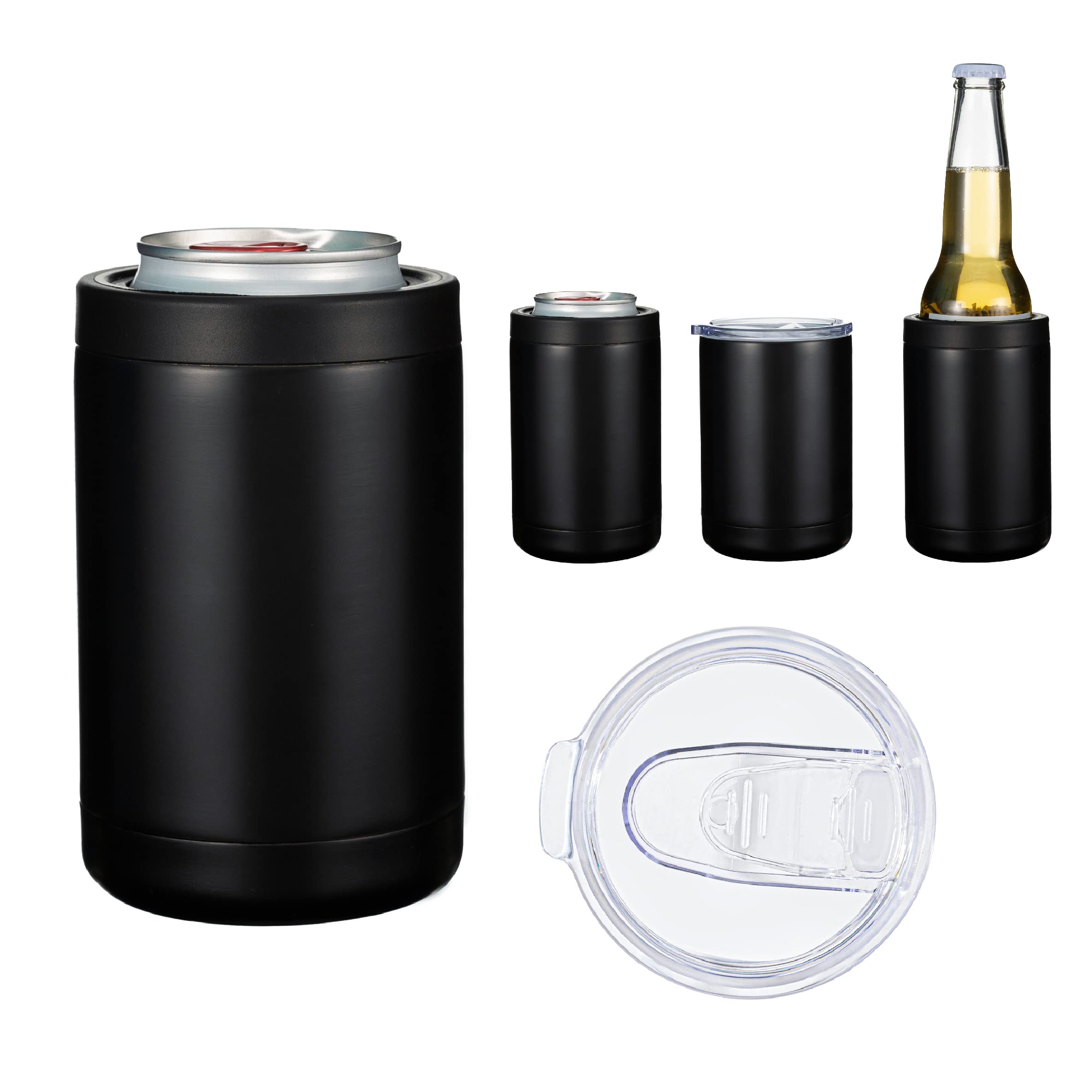 3-in-1 Stainless Steel Beer Can Cooler (3in x 4.25in) - Insulated Universal Can Cooler in Black - Perfect for Parties, BBQs & Outdoor Events