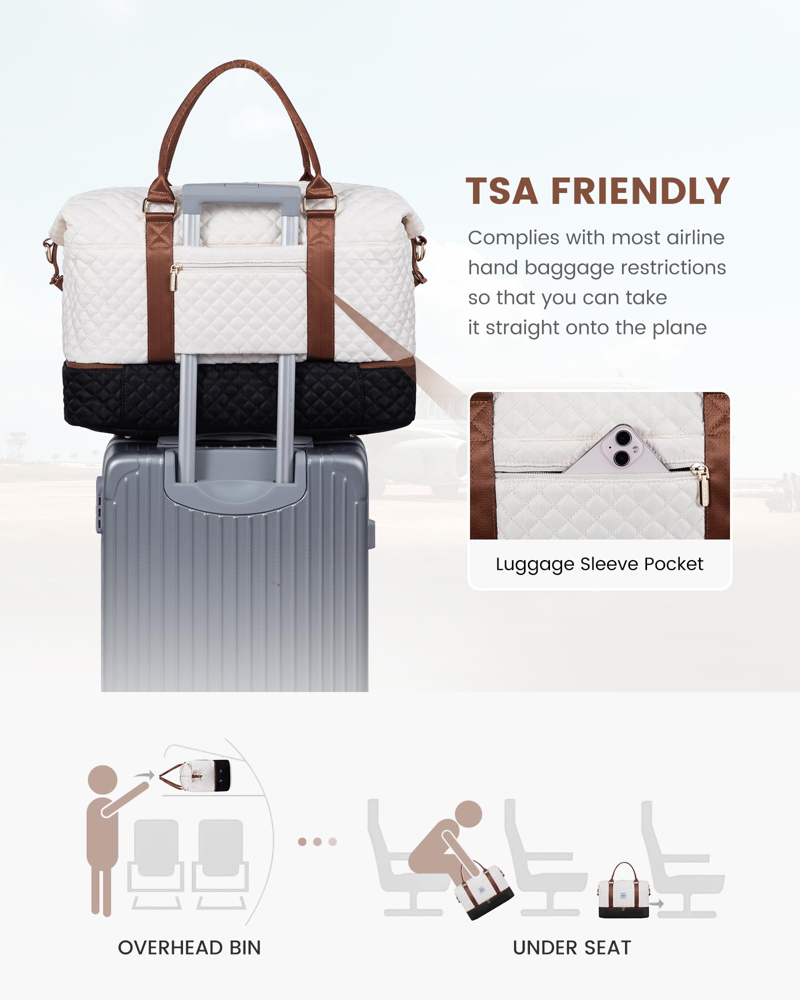 LOVEVOOK Women's Travel Weekender Bag with Shoe Compartment & Wet Pocket - 3 Piece Carry On Overnight Duffle Set for Gym, Yoga, Hospital & Labor Delivery - Perfect for Weekend Getaways, Business Trips & Maternity Care