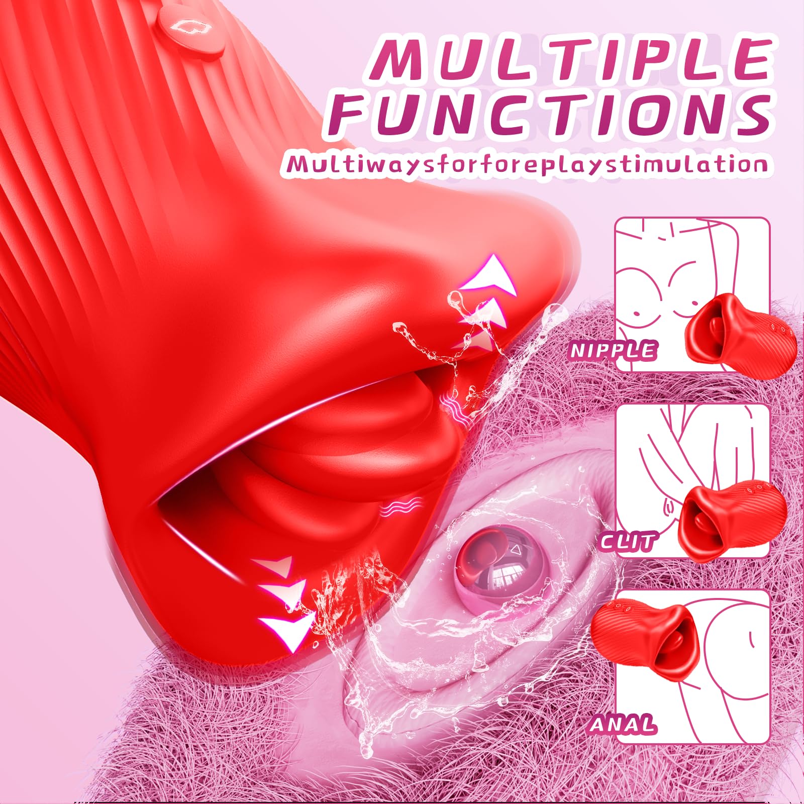 4 in 1 Rose Vibrator for Women - 8 Licking & 10 Vibration Modes Clitoral Stimulator, Sucking Anal Nipple Pleasure Toy for Female Couples | Perfect for Solo Play, Foreplay & Couples Intimacy