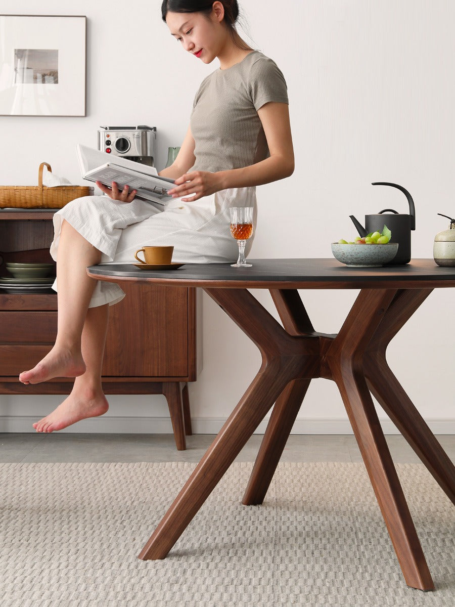 Premium Black Walnut Solid Wood Round Dining Table - 42 Inch Natural Wooden Kitchen Table for 4-6 People - Perfect for Family Dinners, Kitchen Islands & Dining Rooms