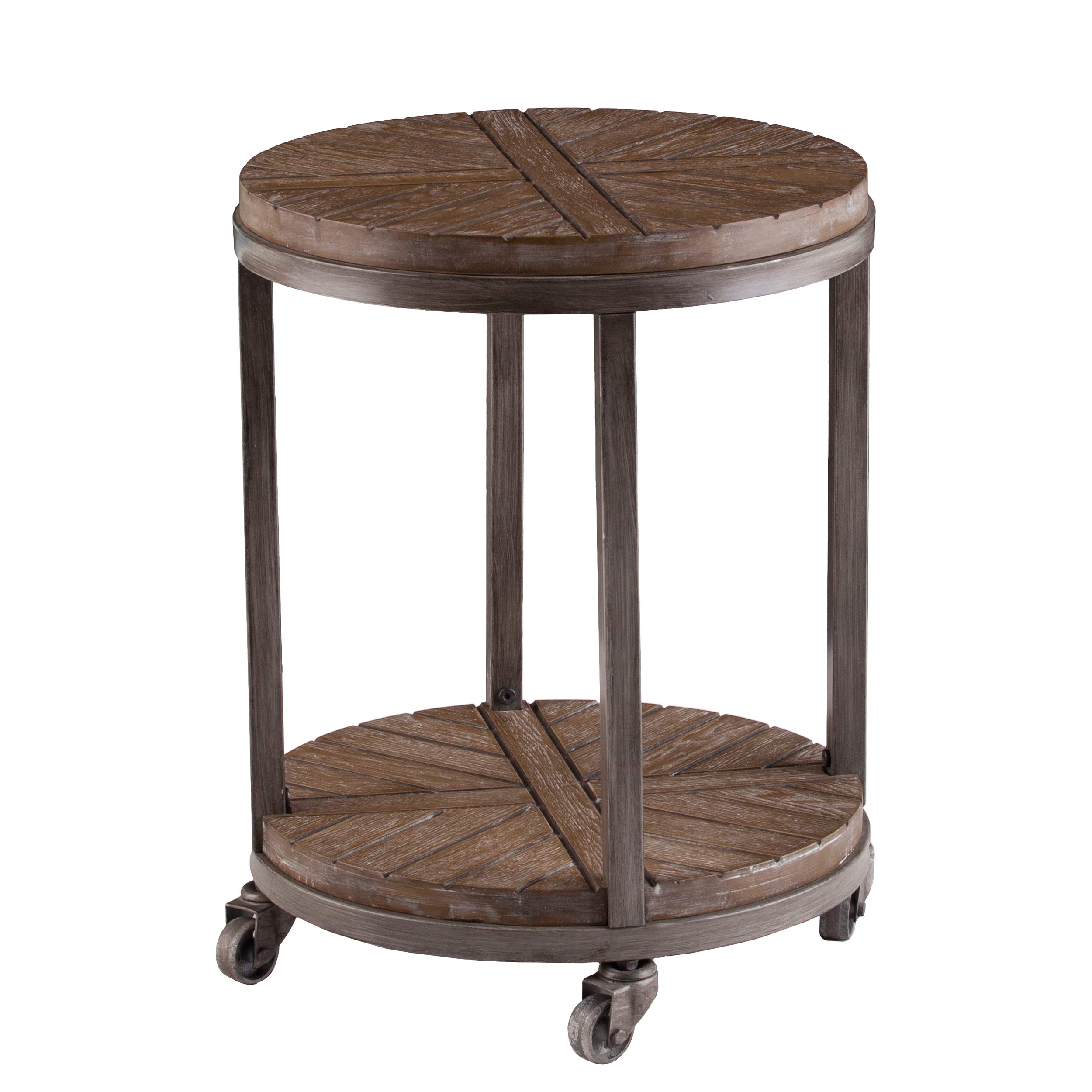 SEI Furniture Konya Urban Industrial Round End Table - White Limed Burnt Oak & Distressed Gray Finish | Modern Side Table for Living Room, Bedroom, or Office