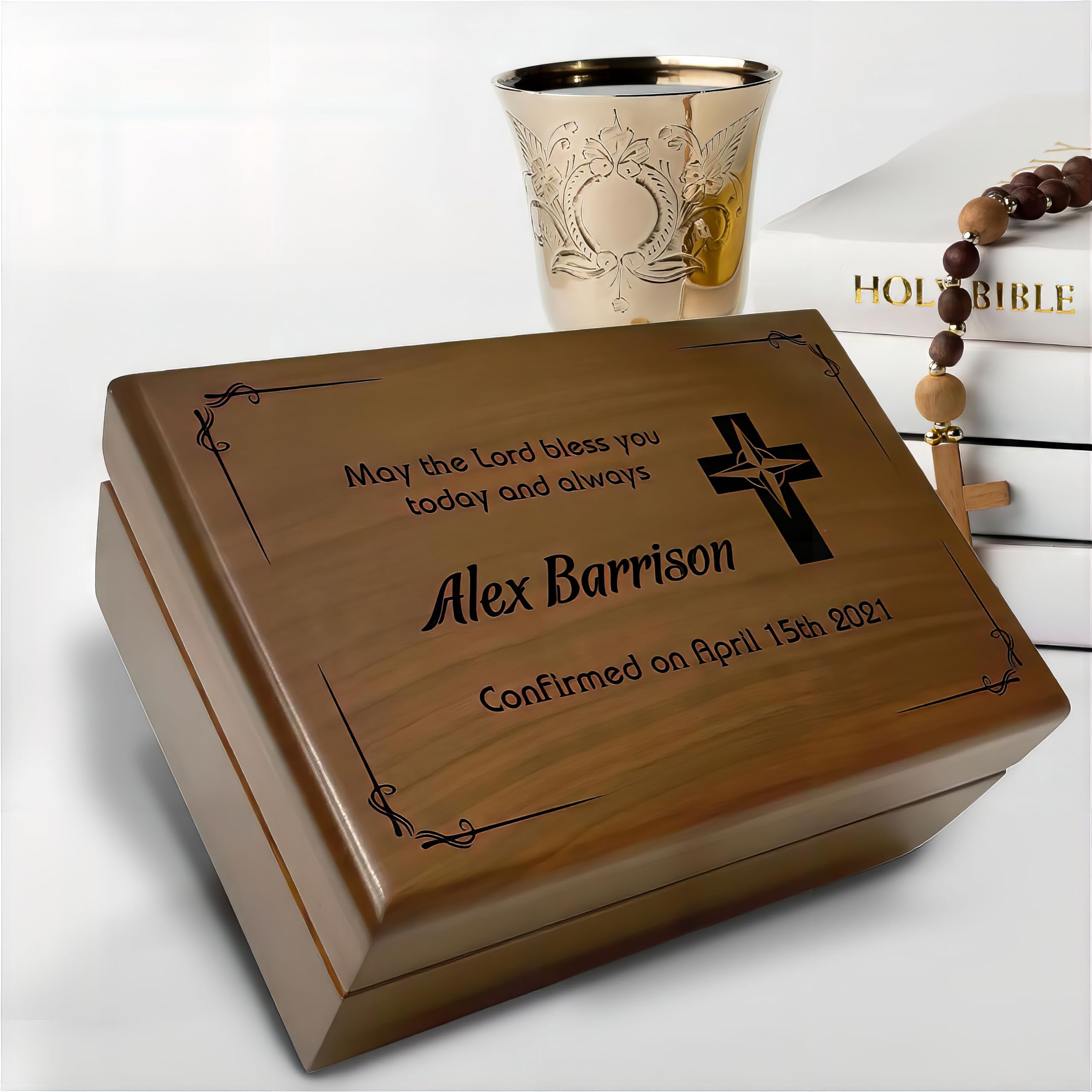 Personalized Engraved Baptism Keepsake Box with Compass - Unique Confirmation Gift for Boys & Grandsons - Communion Memory Box - Perfect for Religious Ceremonies & Family Heirlooms