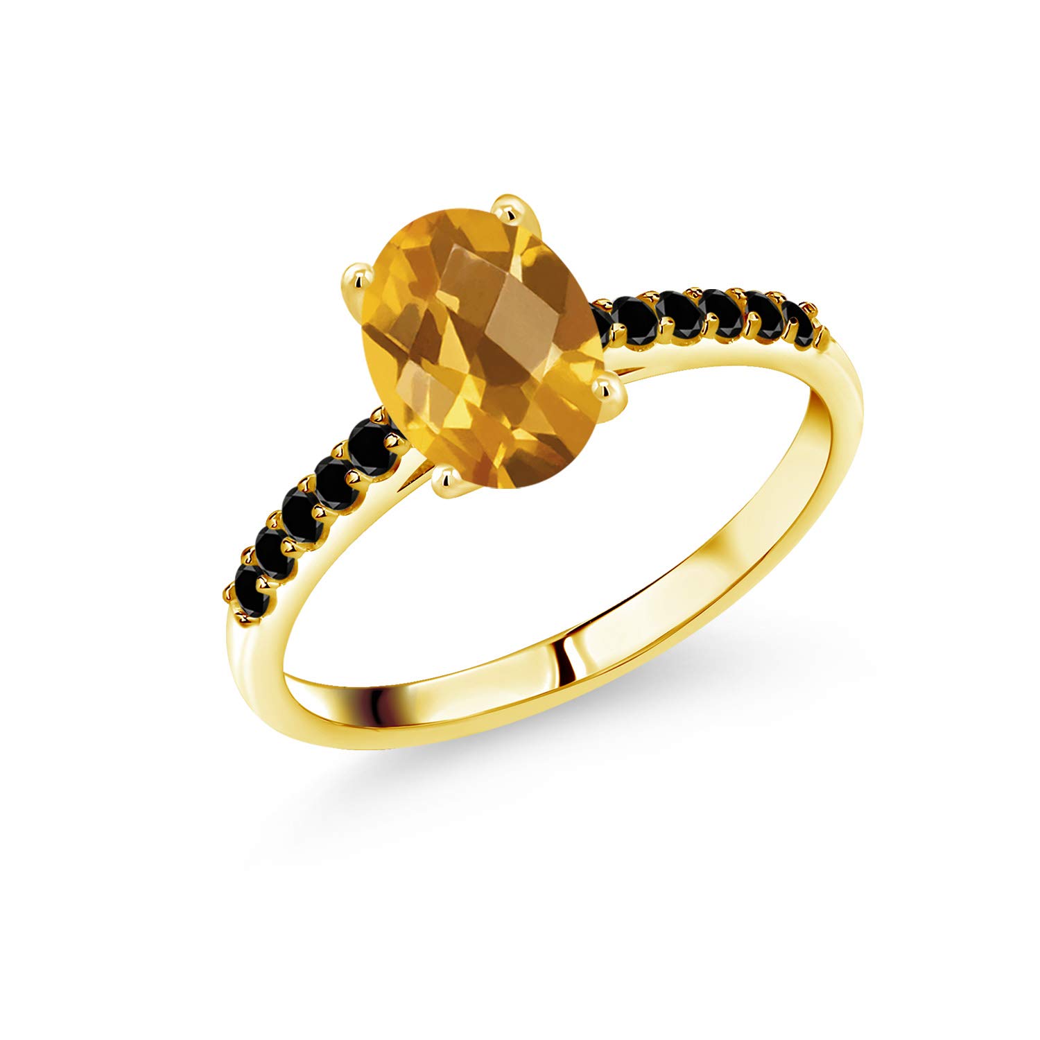 1.45Ct Oval Citrine & Black Diamond Ring in 10K Gold for Elegant Occasions