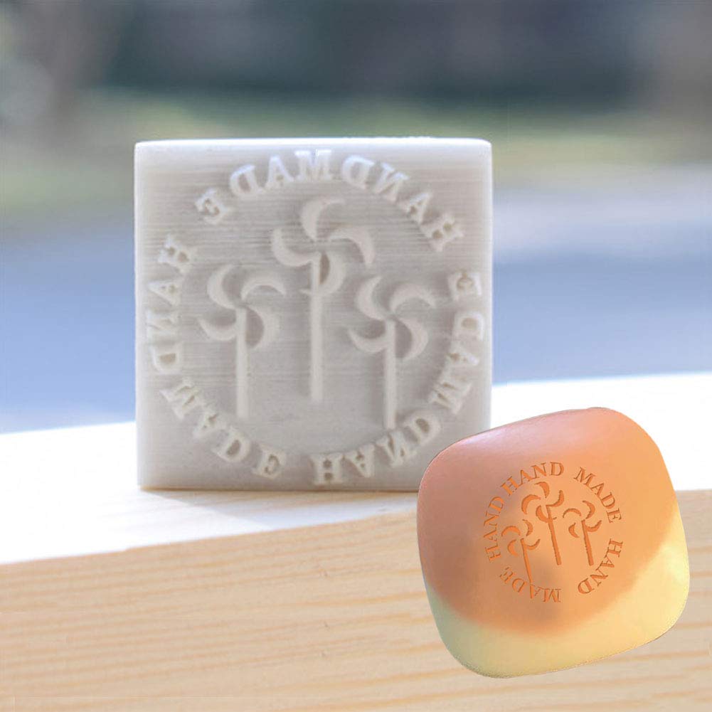 DIY White Resin Soap Stamp - Handmade Natural Soap Making Kit with Tree & Flower Patterns - Customizable Mini Soap Stamp for Personalized Soap Printing (Windmill Design) - Perfect for Handmade Gifts, Bath Decor & Craft Projects