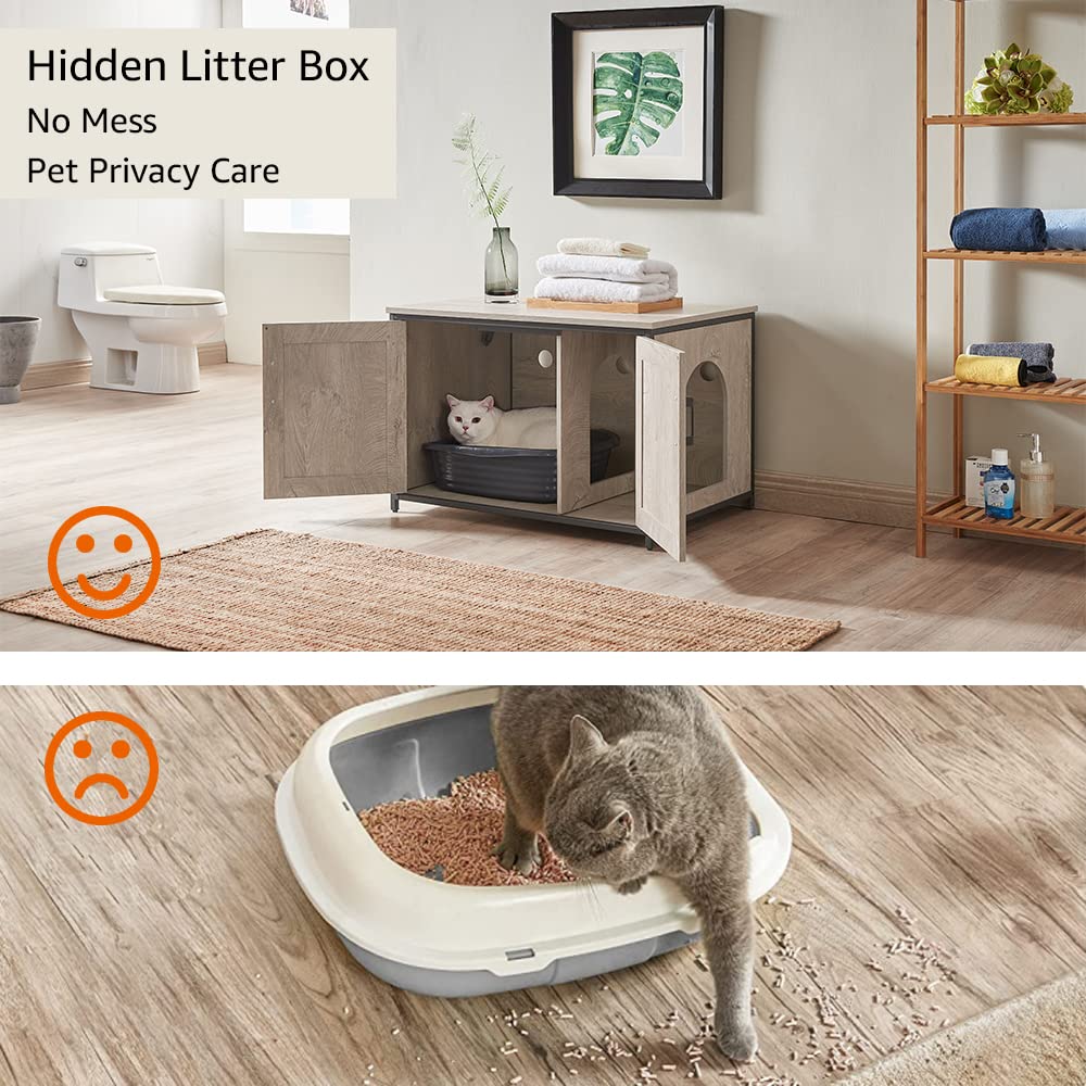 Unipaws XL Top Opening Cat Litter Box Enclosure - Extra Large Flip Top Litter Box Furniture for Big Cats | Senior Pet Friendly Hidden Litter Box Cover | Perfect for Home, Apartment & Multi-Cat Households