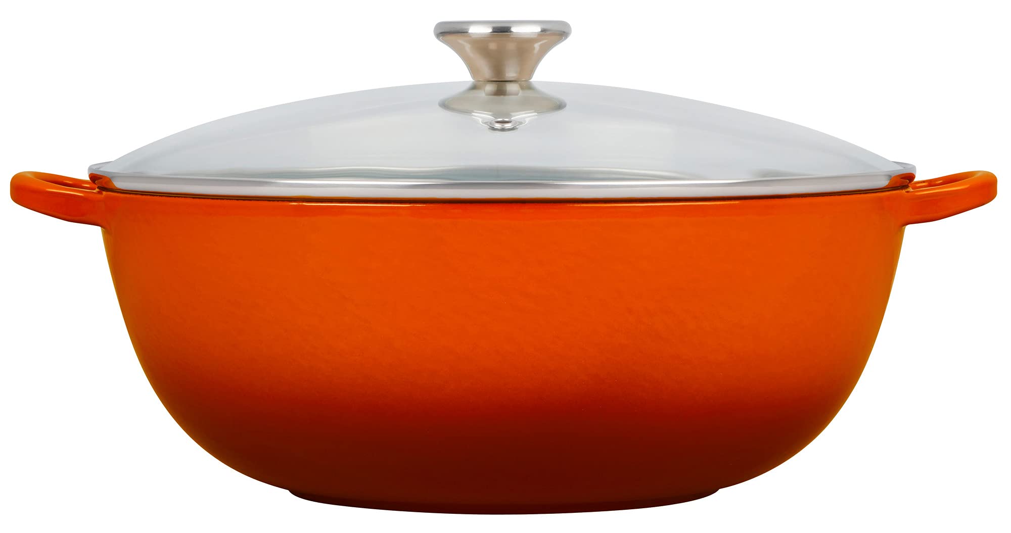 Le Creuset 7.5 Quart Enameled Cast Iron Dutch Oven with Glass Lid - Flame Color - Perfect for Braising, Baking & Slow Cooking