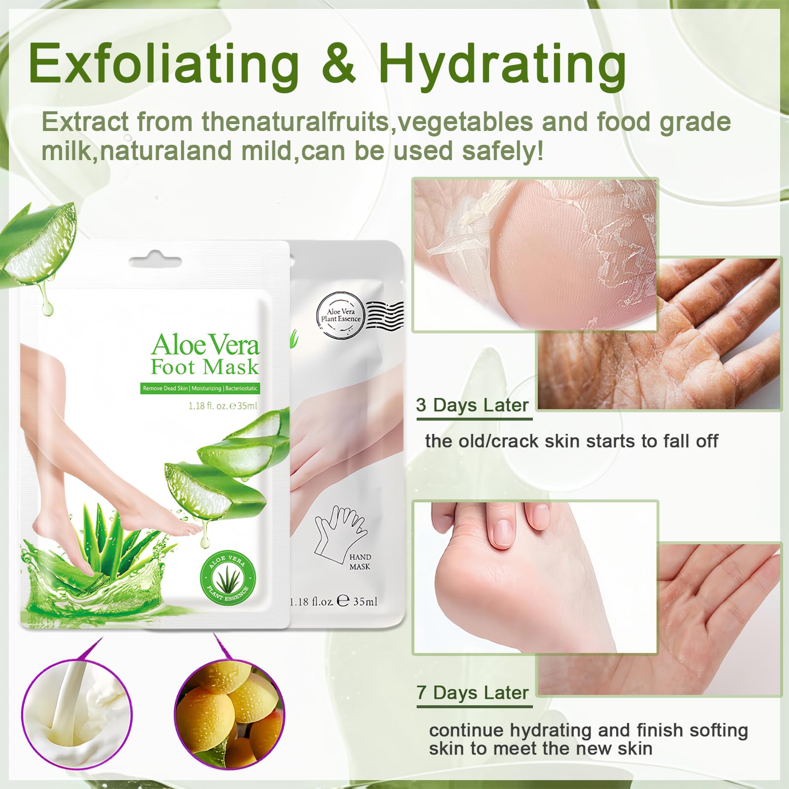 Hydrating Hand and Foot Mask Set - 5 Pcs Exfoliating Foot Peel & 5 Pcs Moisturizing Gloves with Aloe Vera - Deep Nourishing Treatment for Dry, Cracked Skin - Perfect for At-Home Spa, Self-Care, and Gift Giving for Women & Men
