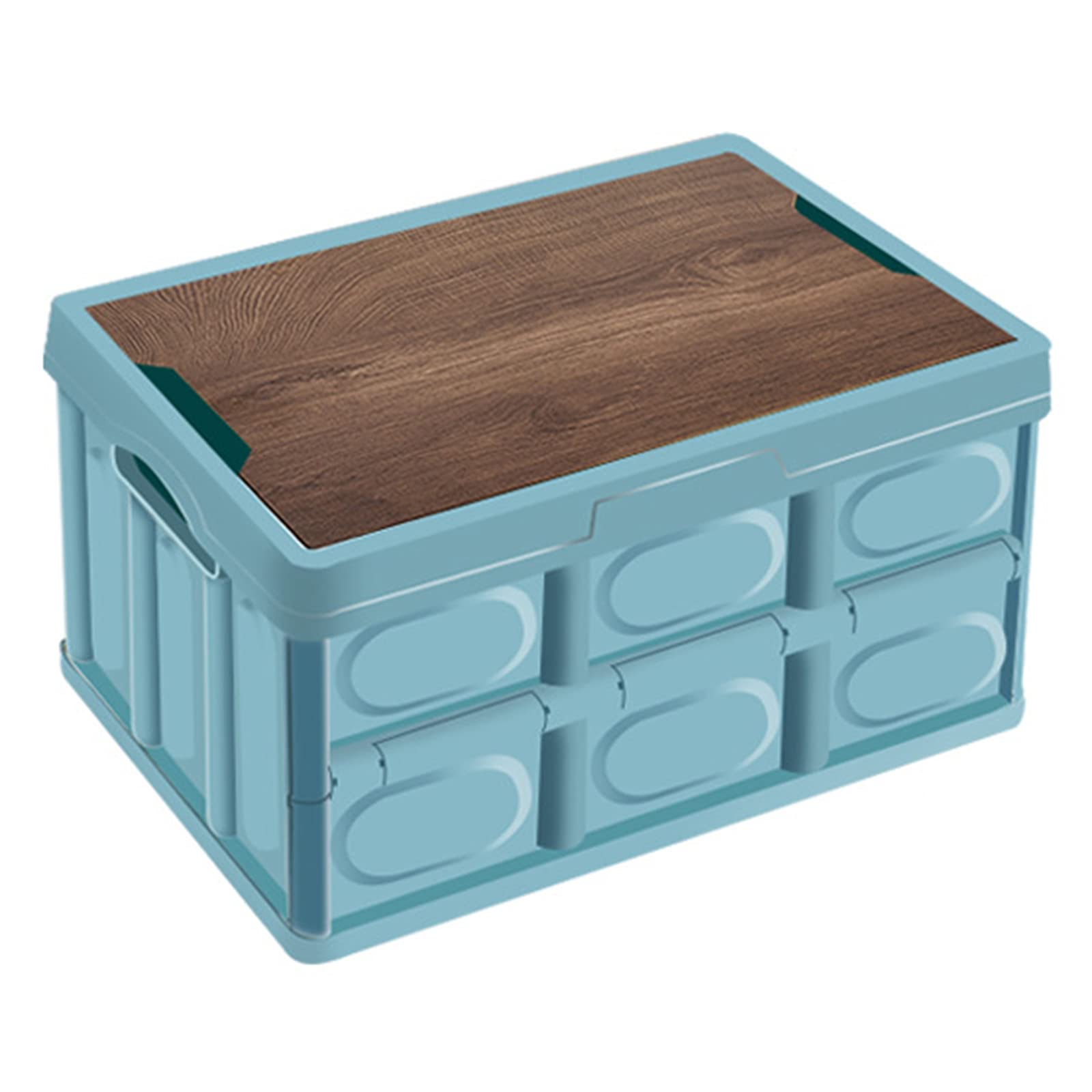 Takefuns Collapsible Car Trunk Organizer with Wooden Lid - Plastic Storage Box with Compartments for Auto Cargo Organization - Perfect for Road Trips, Grocery Shopping & SUV Trunk Storage