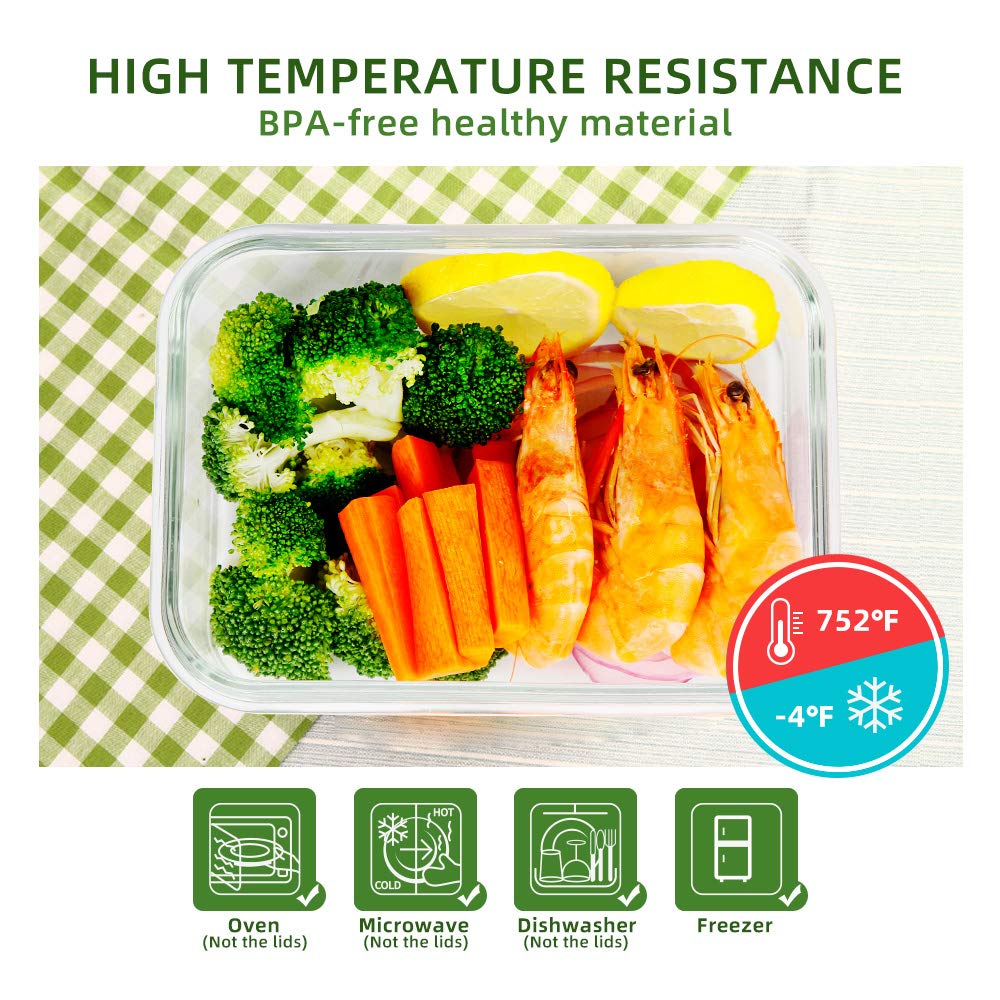 DAS TRUST 3-Pack Airtight Glass Food Storage Containers with Lids - Reusable Meal Prep, Fridge Organizer & Lunch Box for Adults - Perfect for Pizza, Salad, Leftovers & Office/School Meal Prep