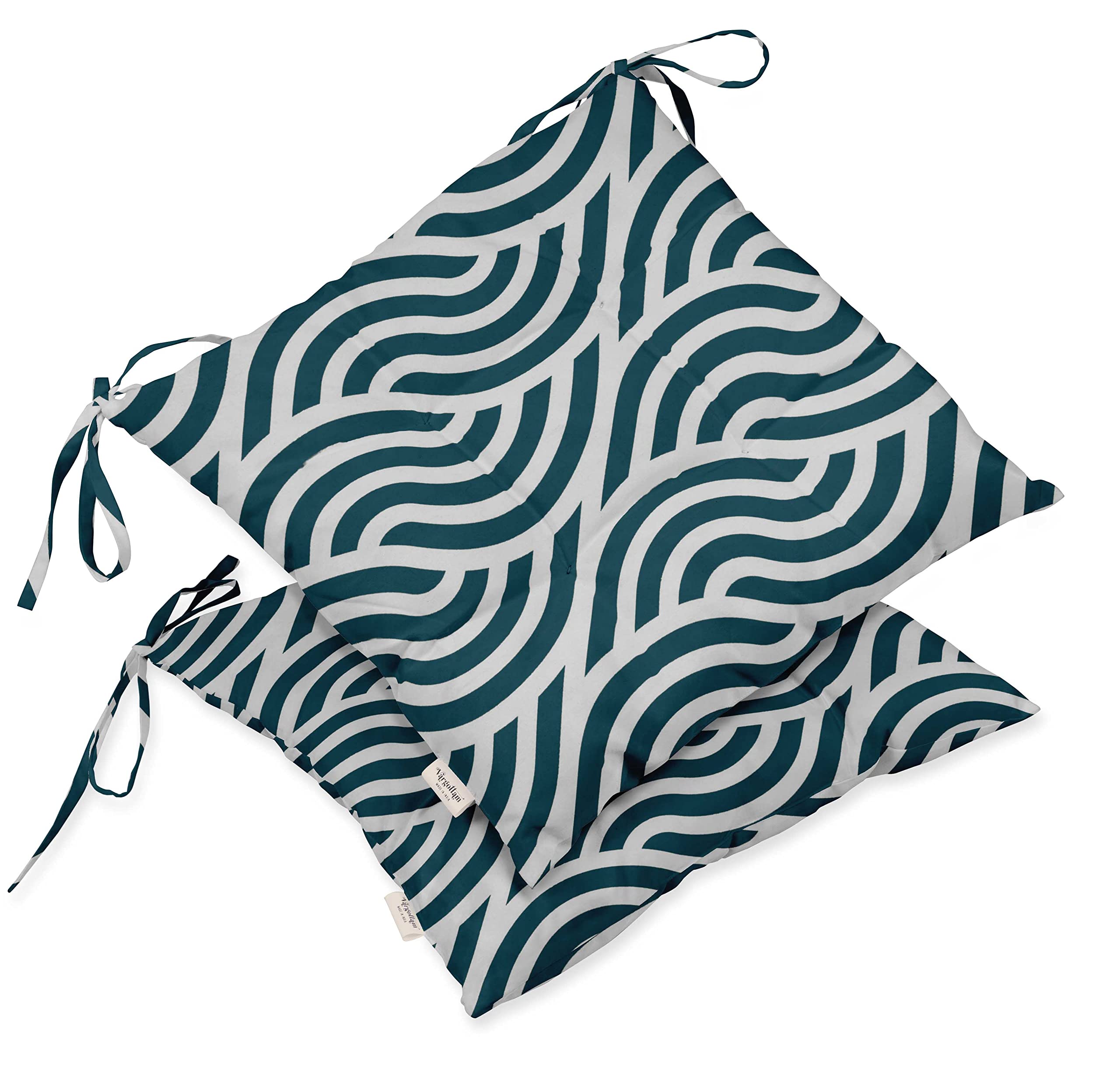Water Resistant Indoor/Outdoor Tufted Square Patio Cushion Set of 2 - 19-inch Green Abstract Print Seat Cushions for Garden, Poolside & Deck Furniture