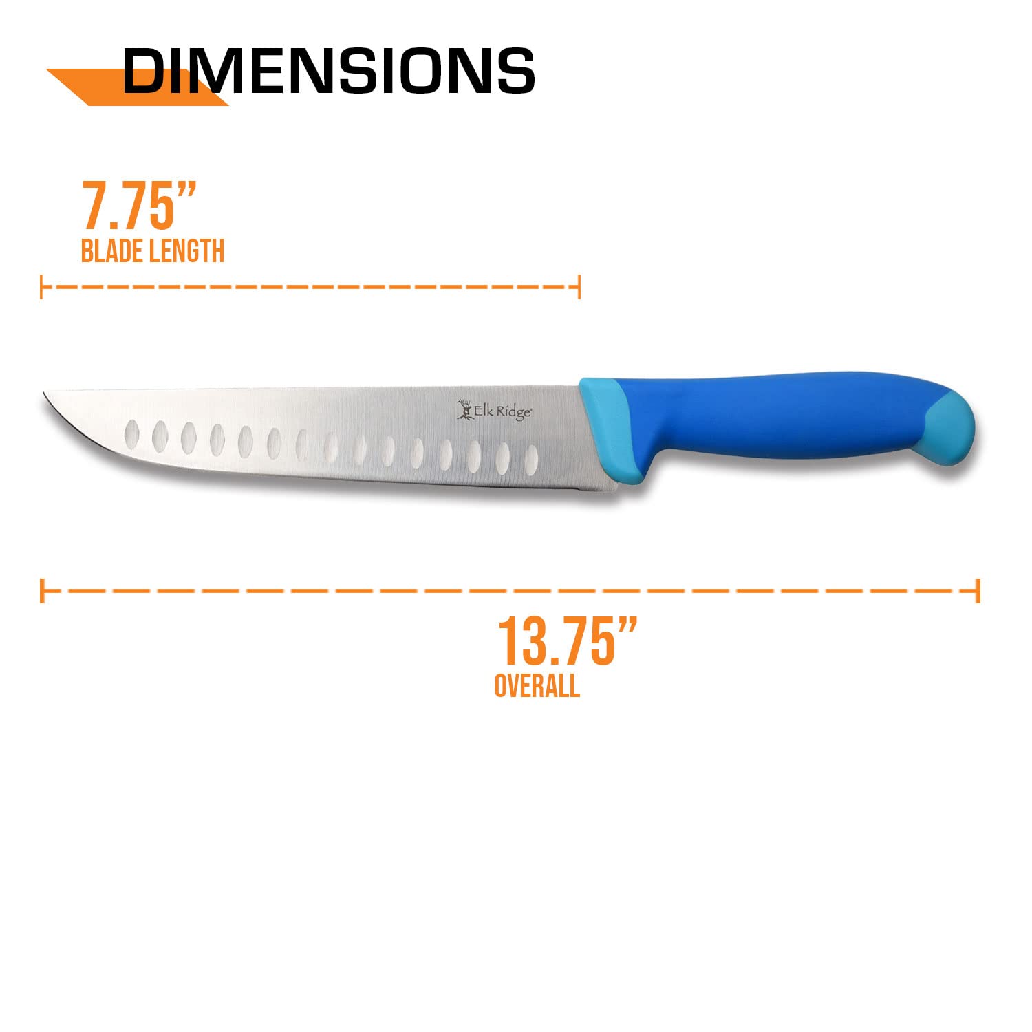 Elk Ridge ER-200-05HF Fixed Blade Hunting Knife - Stainless Steel Satin Finish Blade with Hollow Grind, Blue Nylon Fiber Rubber Handle & Nylon Sheath - Perfect for Fishing, Camping, Survival & Outdoor Adventures