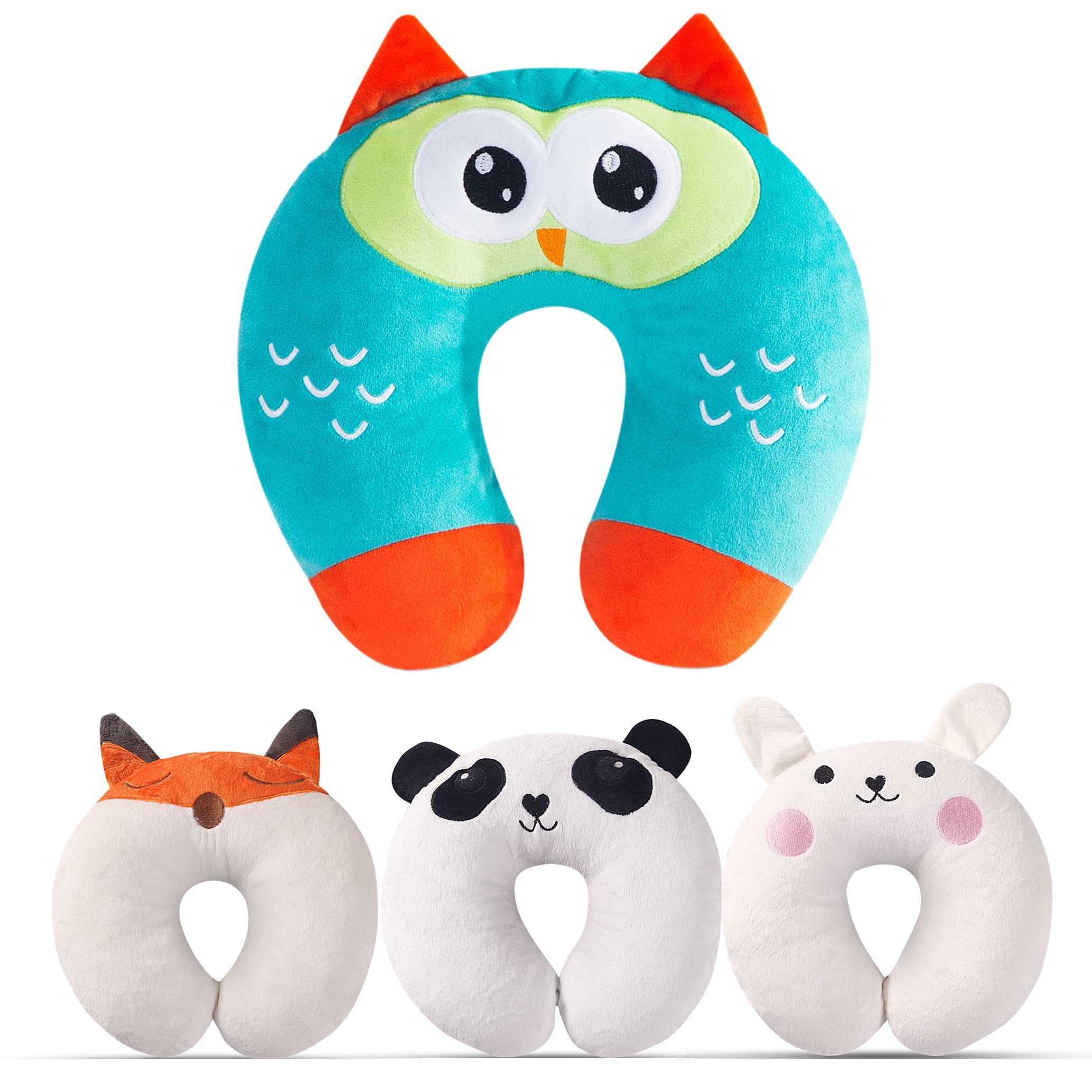 Little Grape Land Kids Travel Pillow for 3-8 Year Olds - Soft Memory Foam Neck Support Pillow for Airplane, Car Seat & Road Trips - Blue Owl Design - Perfect for Long Flights, Family Vacations & Nap Time