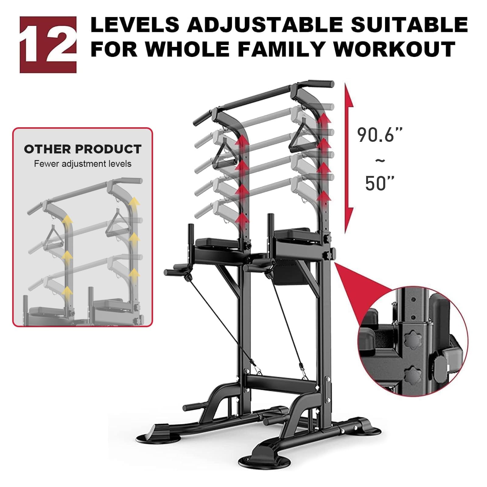 Adjustable Power Tower Pull Up Bar Stand for Home Gym - Multi-Function Strength Training Equipment with 330LBS Capacity for Men & Women - Perfect for Pull Ups, Dips, Push Ups & Full Body Workouts at Home