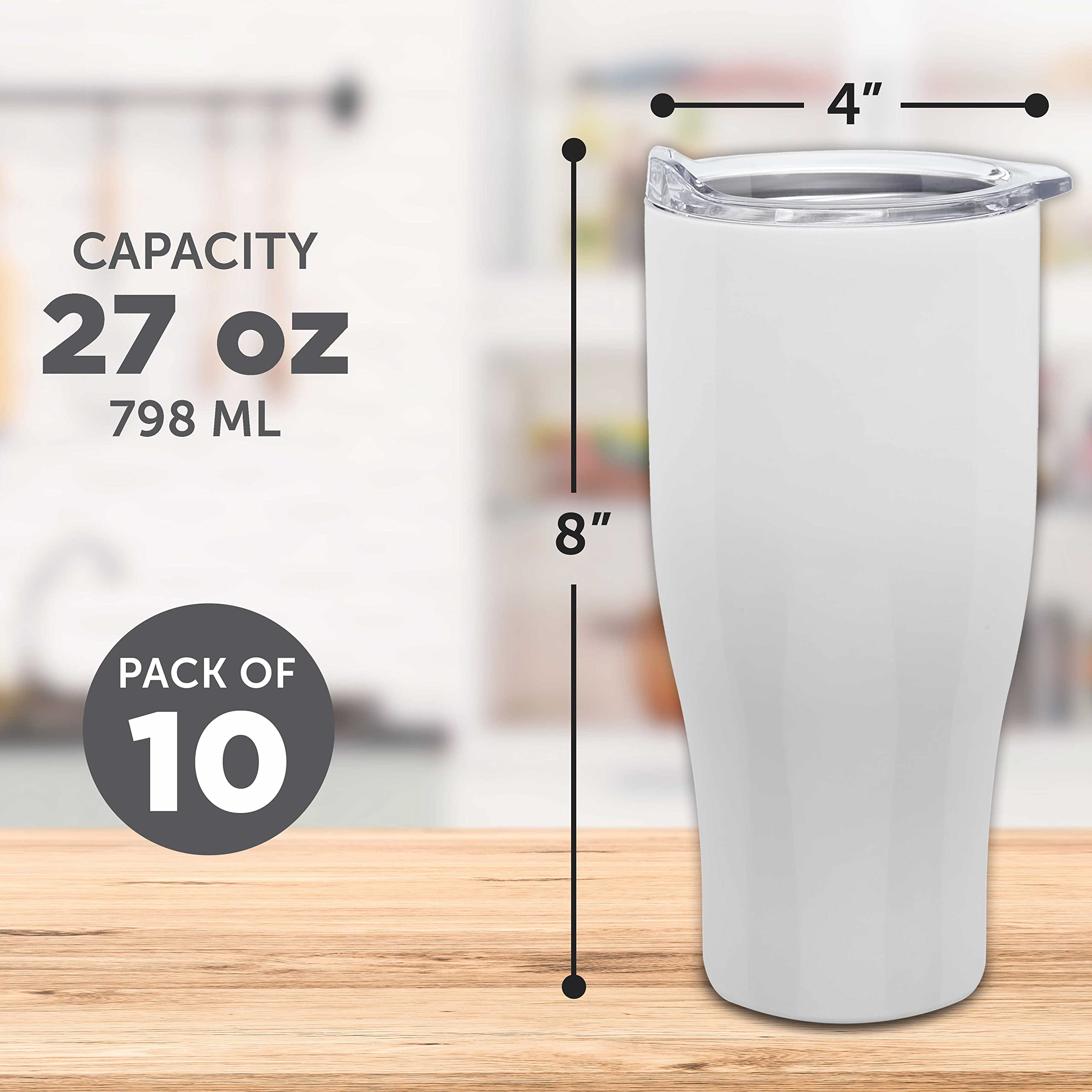 27 oz Stainless Steel Travel Mugs Set of 10 - Insulated Bulk Coffee Tumblers for Hot & Cold Beverages - Perfect for Office, Camping, Gym & Daily Commute - White