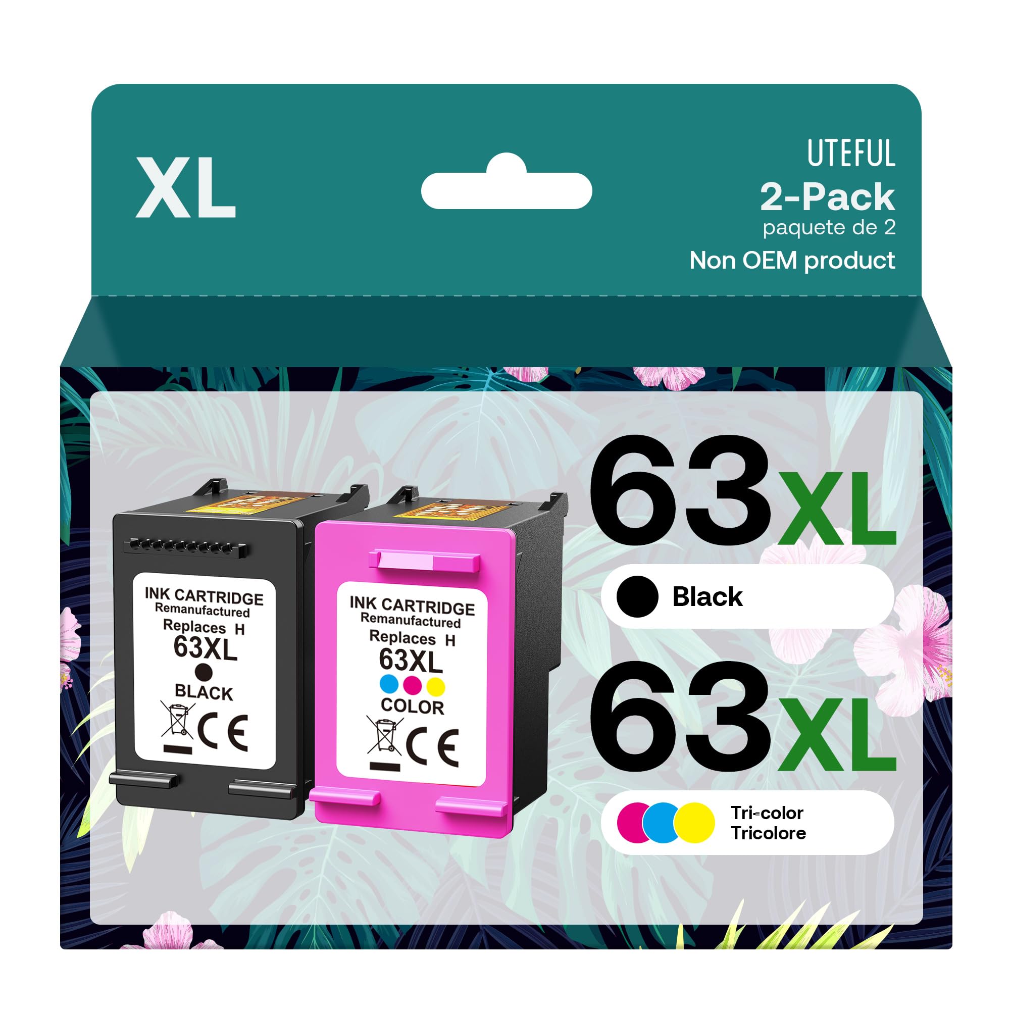 High-Quality Remanufactured HP 63 & 63XL Ink Cartridges - Compatible with OfficeJet 3830/4650/4655/5255/5258/5200, Envy 4510/4520, DeskJet 1110/3630 Printers (1 Black + 1 Tri-Color Pack) - Perfect for Home Office Printing, School Projects & Small Business Documents