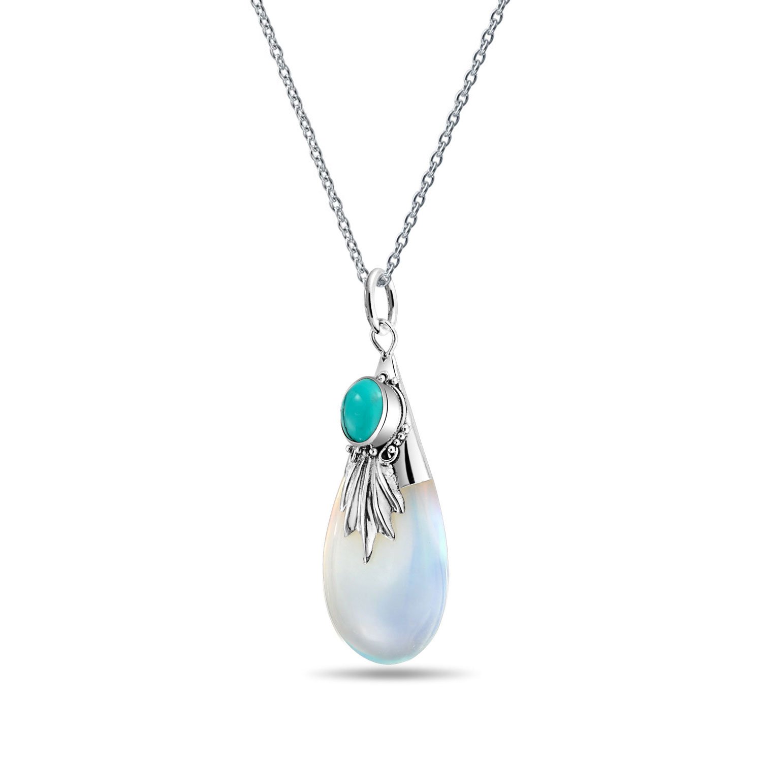 Tribal Turquoise Opalite Pendant Necklace for Women - Sterling Silver Jewelry for Casual & Party Wear