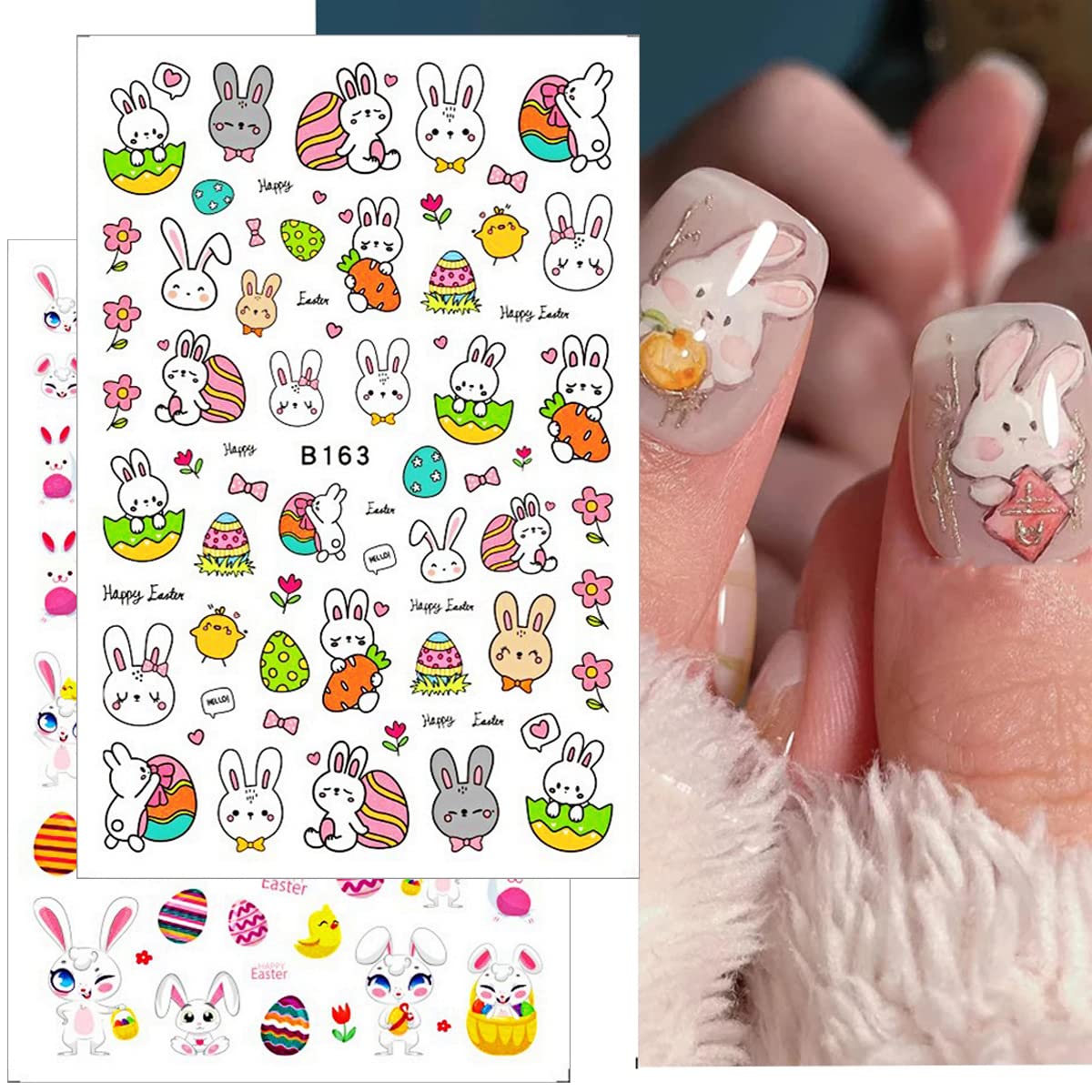 10 Sheets Easter Nail Art Stickers - 3D Bunny, Egg & Carrot Nail Decals for Spring Manicure | Self-Adhesive Nail Stickers for Women, Kids & Girls | Perfect for Easter Parties, Spring Nail Art & DIY Home Manicures