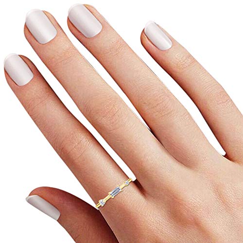 10K Gold Baguette & Round Cut White Natural Accent Diamond Engagement Ring for Women (0.06 CTTW) - Perfect for Proposals, Anniversaries, and Special Occasions