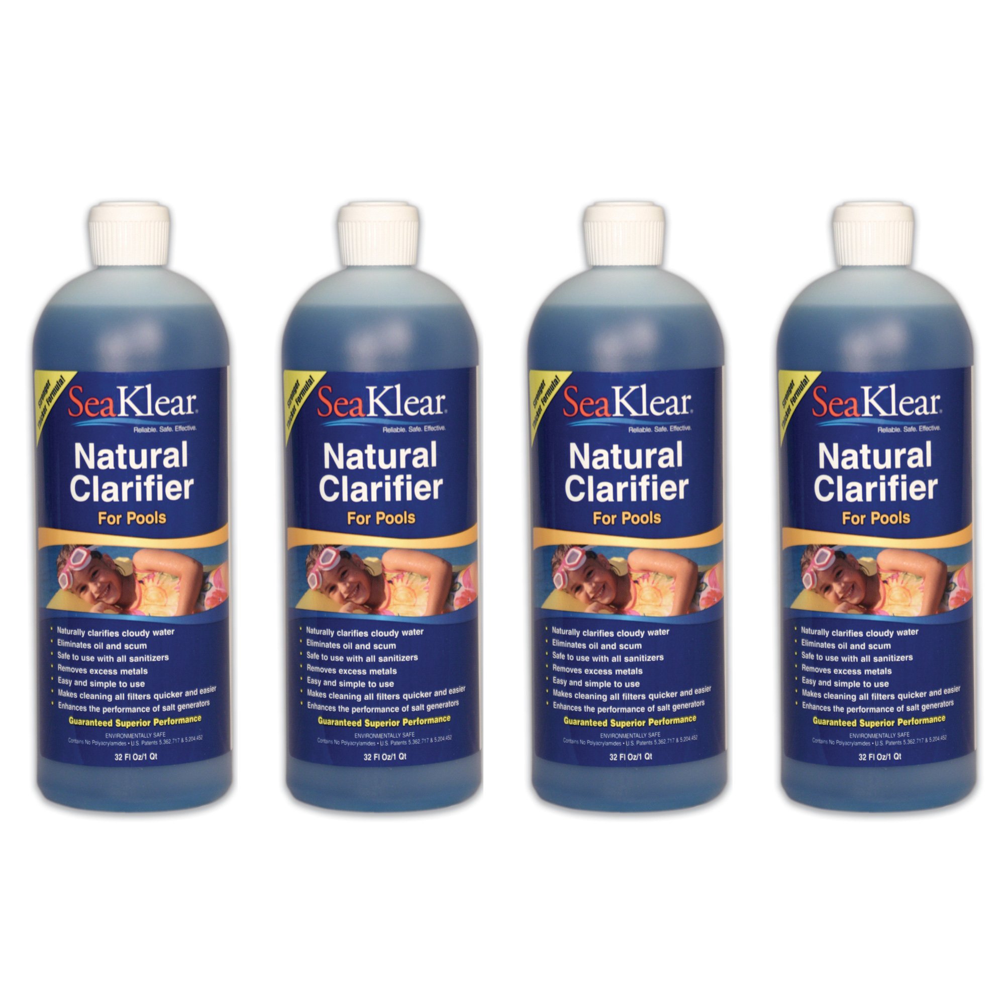 SeaKlear SKPCQ-04 Pool Water Clarifier for Crystal Clear Swimming - 4 Pack - Eliminates Cloudy Water & Improves Pool Clarity for Home, Backyard & Commercial Pools