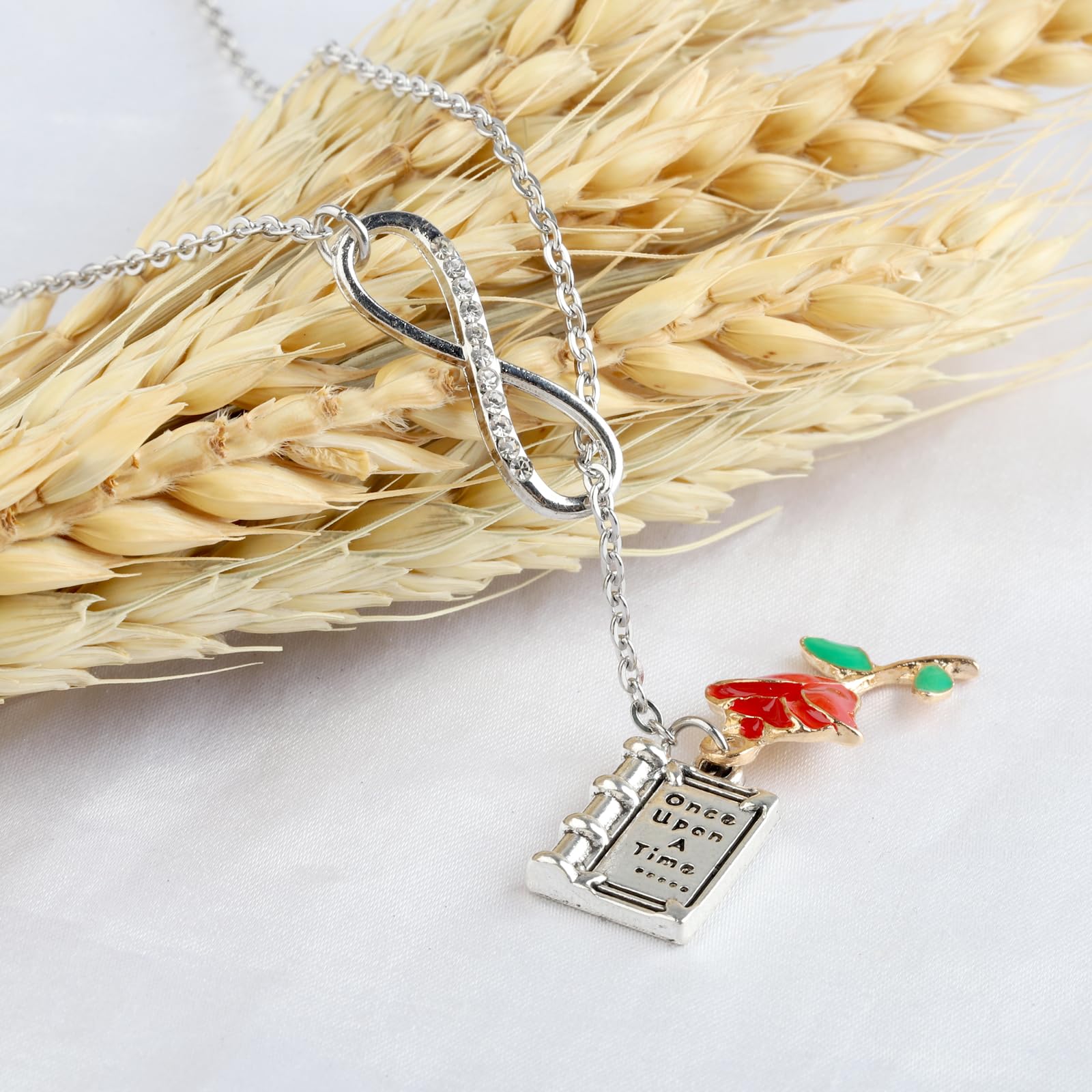 UJIMS Beauty and the Beast Rose Pendant Necklace - Disney Princess Jewelry Gift for Women, Girls (Necklace & Bracelet Set) - Perfect for Cosplay, Birthday Gifts, and Fairy Tale Themed Parties