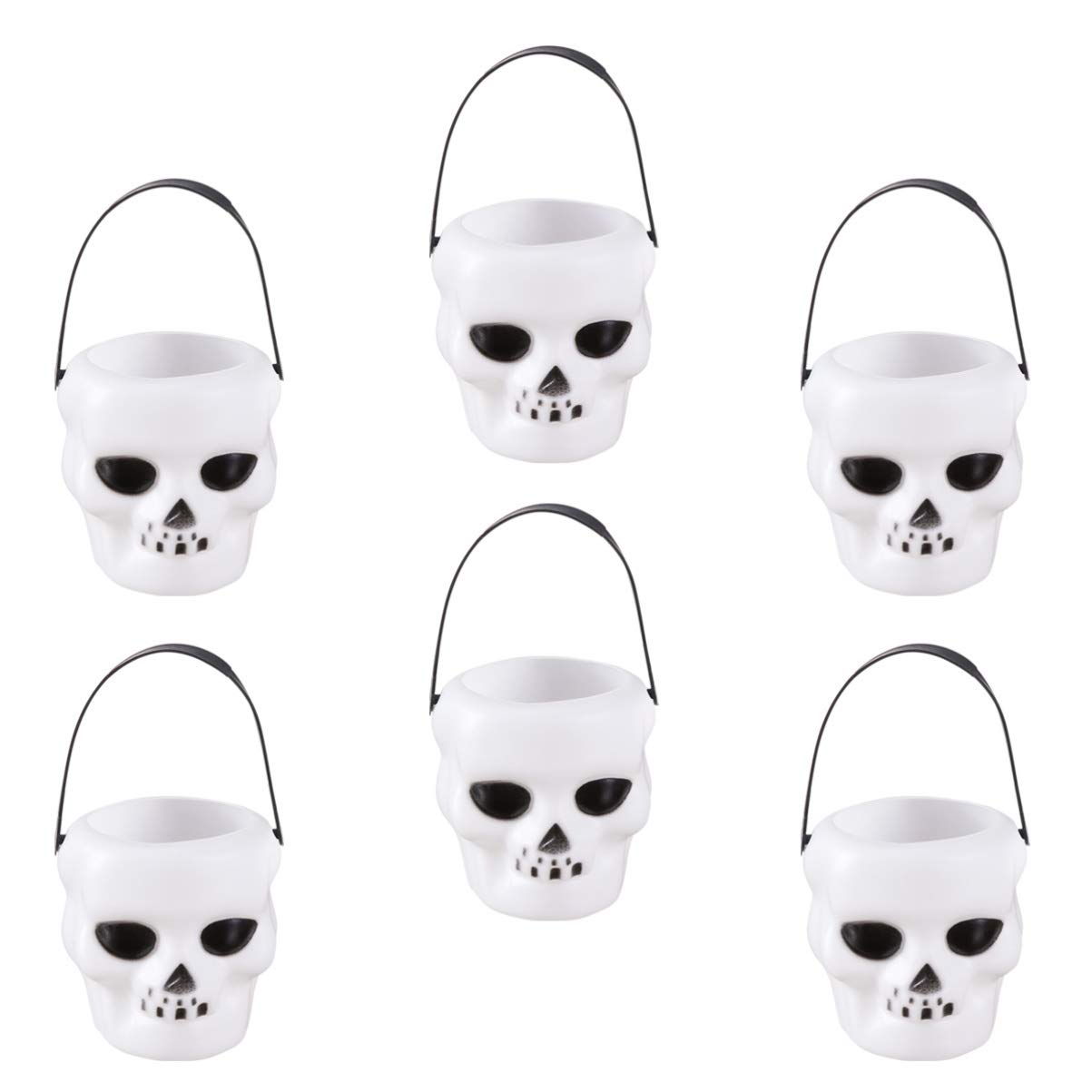 Happyyami 6 Pack Halloween Skull Buckets - White Plastic Trick or Treat Candy Containers for Kids, Spooky Pumpkin Party Decorations - Perfect for Halloween Parties, Trick-or-Treating & Home Decor