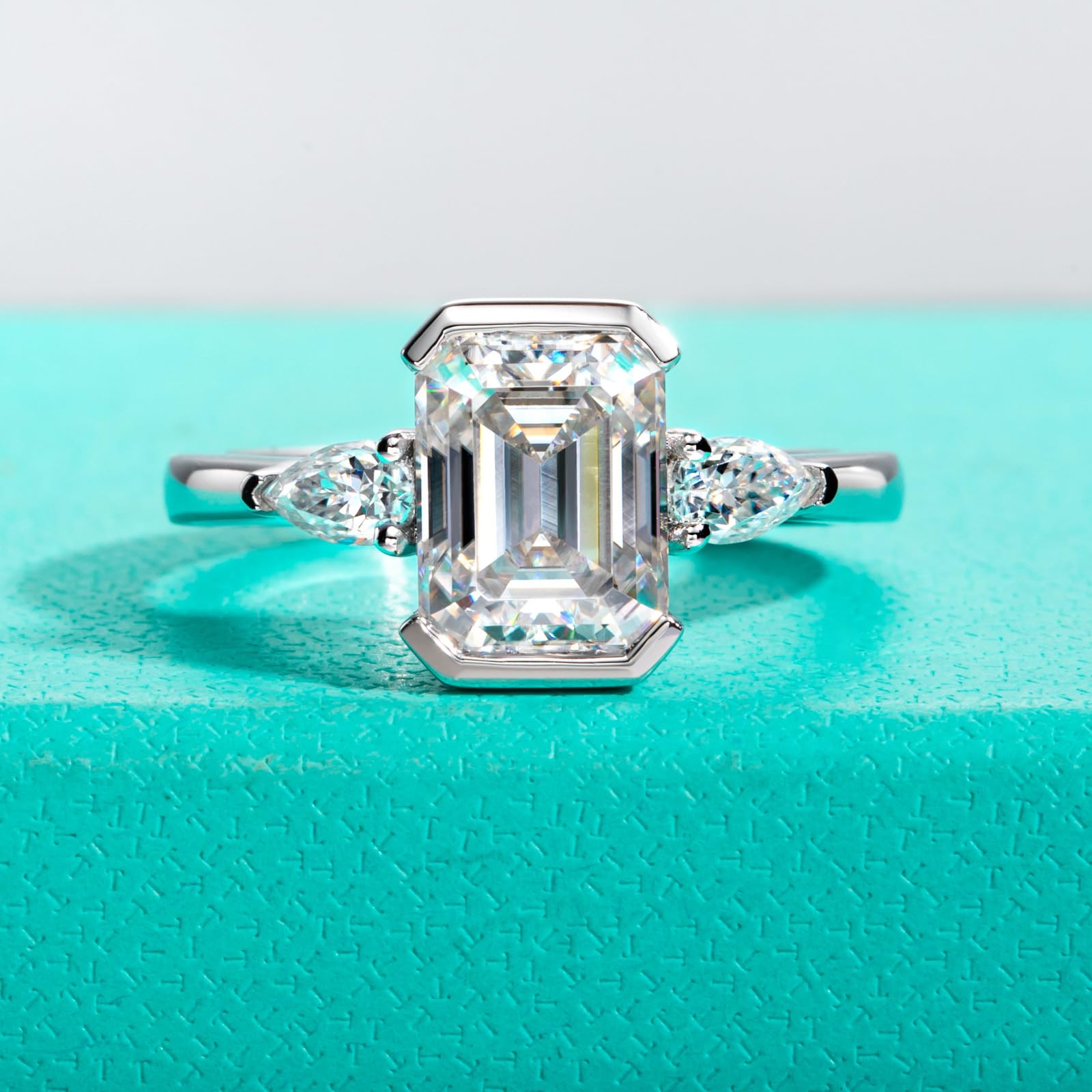 AnuClub 3.2-4cttw Moissanite Wedding Ring for Women - 3CT D Color VVS1 Center Stone, 925 Sterling Silver, Radiant/Emerald/Pear Cut Engagement Promise Rings with Certificate | Perfect for Proposals, Anniversaries & Special Occasions