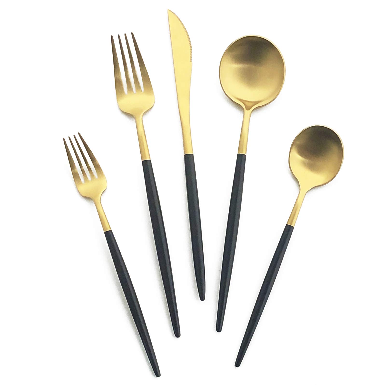 Premium 18/10 Stainless Steel Flatware Set - Matte Gold & Black 10-Piece Silverware Set for 2 - Hand-Polished Satin Finish Cutlery - Dishwasher Safe Utensils for Home, Restaurant & Dinner Parties - Elegant Tableware for Weddings, Holidays & Fine Dining