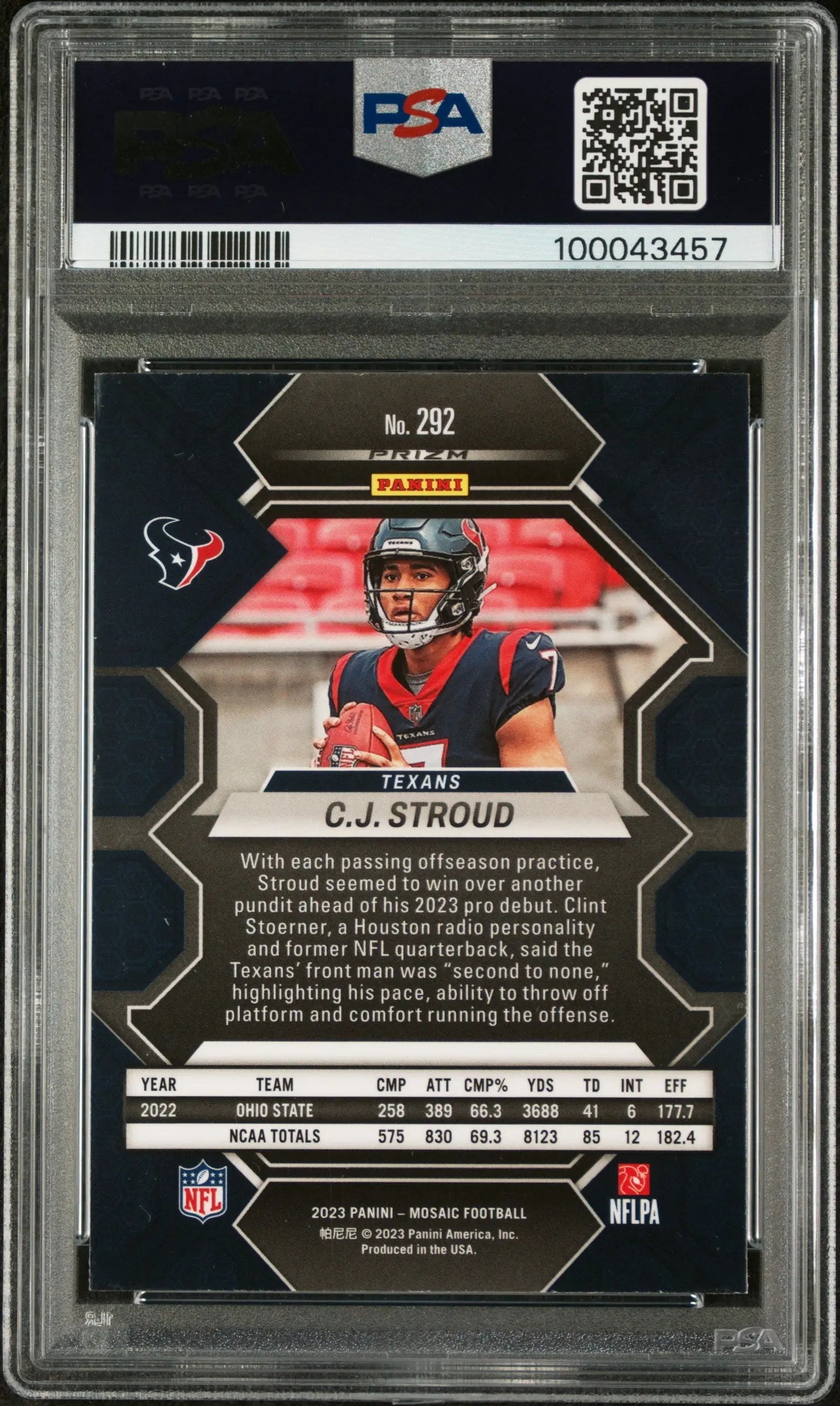 2023 Panini Mosaic Football CJ Stroud Genesis PSA 10 #292 Rookie Card - Perfect for Collectors, Investors & Sports Fans - Display in Home, Office or Man Cave