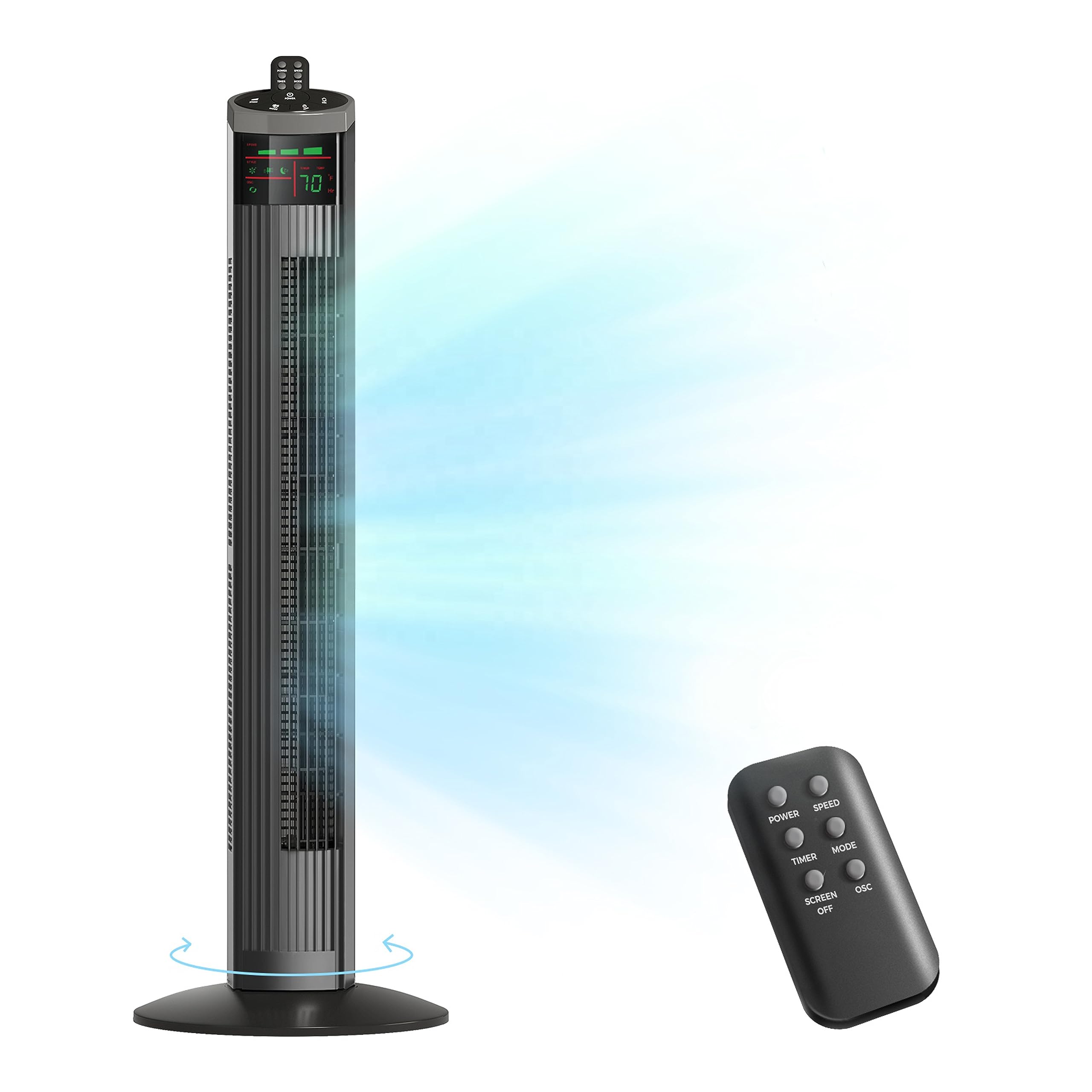 Simple Deluxe 36 Inch Oscillating Tower Fan with Remote - 3 Speed Quiet Standing Fan for Bedroom, Office & Living Room - 15H Timer, 3 Modes, Black - Perfect for Home Cooling, Air Circulation & White Noise Sleep Aid