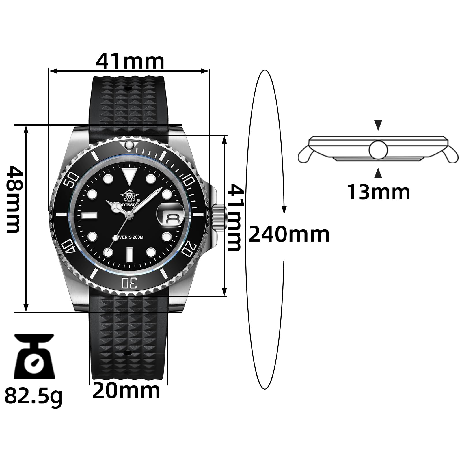 ADDIESDIVE 41mm Men's Diver Watch - 200M Waterproof Stainless Steel Quartz Wristwatch for Swimming, Snorkeling & Outdoor Activities