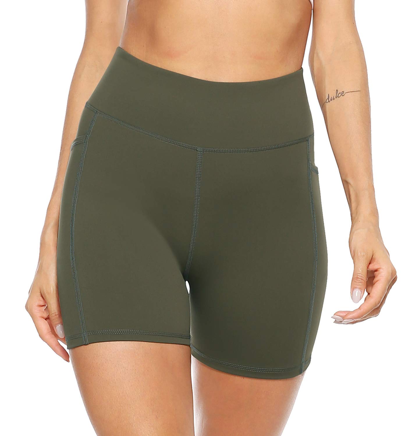 AFITNE Women's High Waist Yoga Shorts with Pockets - Tummy Control Workout Running Biker Shorts for Gym, Fitness & Casual Wear