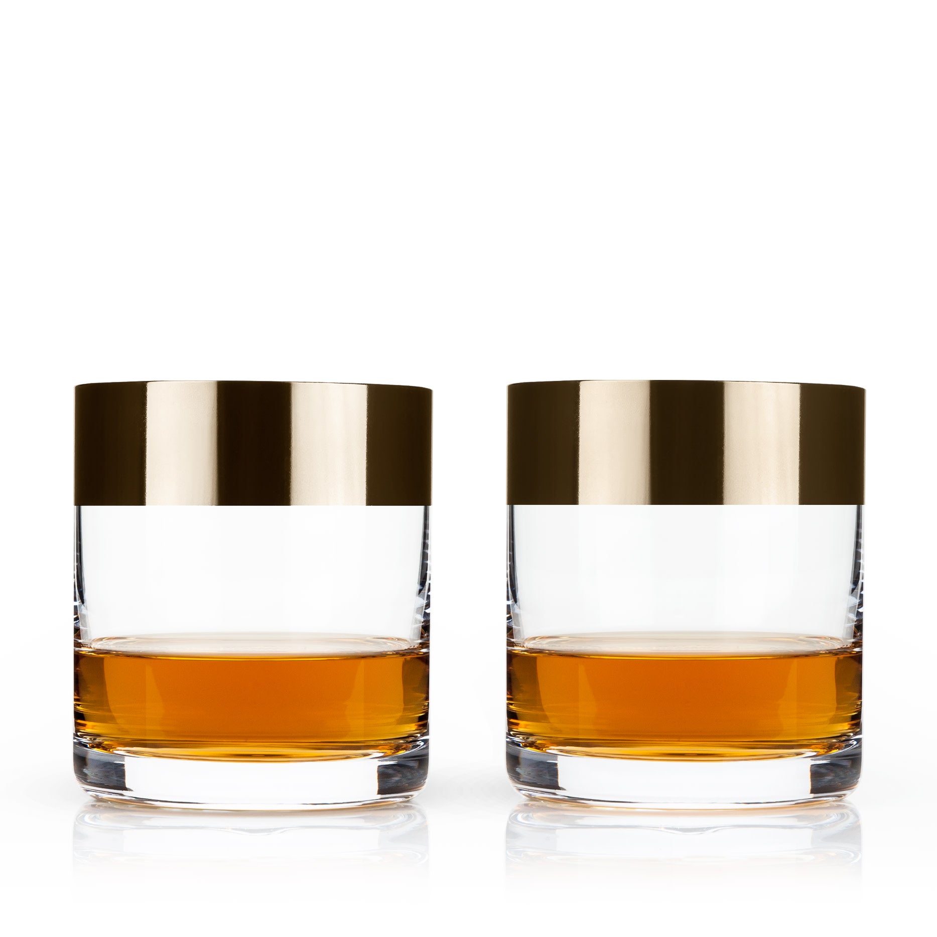 Premium Irving Bronze Rimmed Crystal Tumblers Set of 2 - Elegant Drinking Glasses for Cocktails, Whiskey & Home Bar Decor