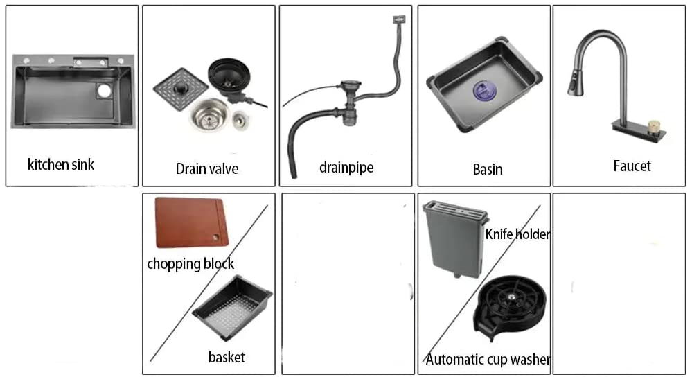 32x18x9 Inch 304 Stainless Steel Kitchen Sink with Pull Down Faucet - Black Matte Single Bowl Sink with Cutting Board, Knife Holder & 2 Fruit Baskets | Perfect for Modern Kitchens, Restaurant Prep & Small Space Cooking Areas