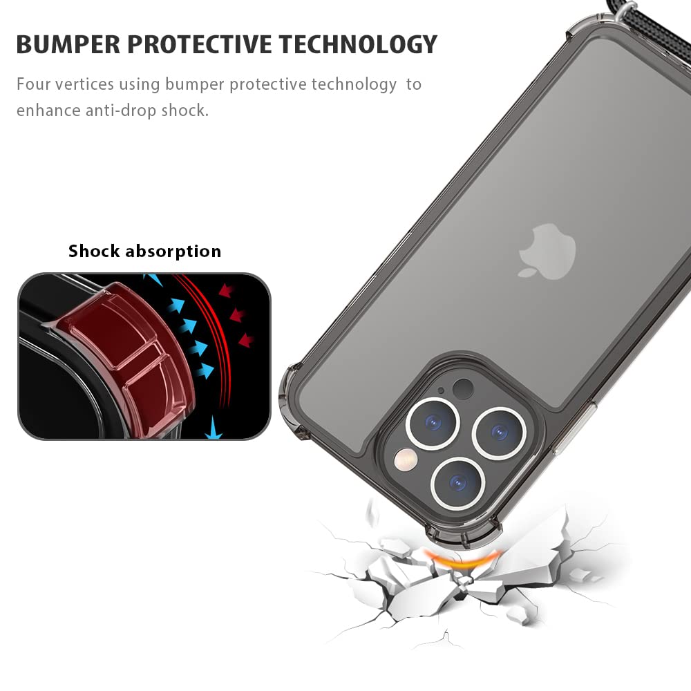 iPhone 13 Pro Case with Lanyard - Slim TPU + PC Shockproof Cover | Anti-Scratch & Anti-Yellowing | Adjustable Holder Strap for 6.1