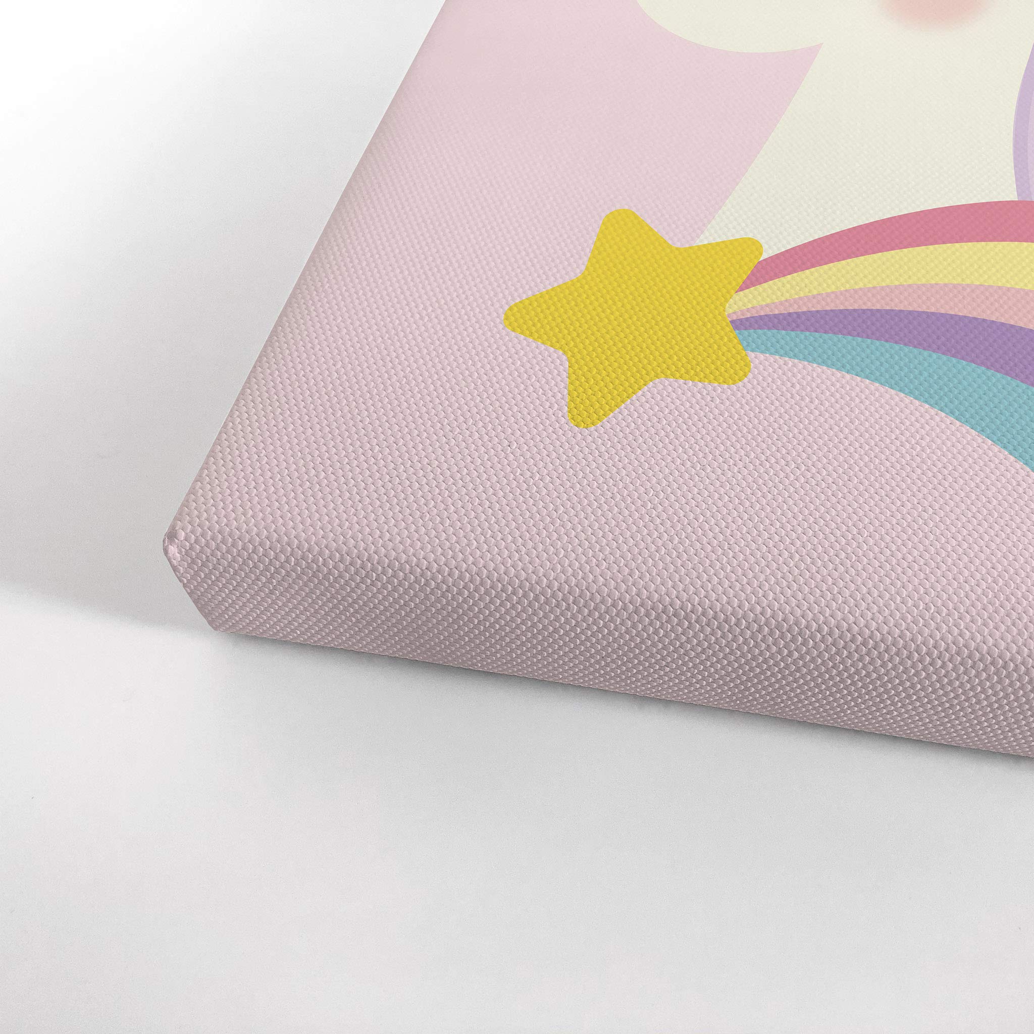 Smile Art Design Cute Unicorn Rainbow Wall Art - Pink Background Canvas Print (12x8 inches) - Perfect for Kids Room Decor, Nursery Wall Art & Baby Room Decor - Ready to Hang, Made in USA | Ideal for Birthday Gifts, Children's Bedroom & Playroom Decor