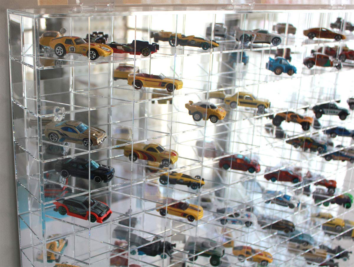 Clear Acrylic Display Case for 1:64 Scale Diecast Cars - 144 Compartment Wall-Mounted Organizer with UV Protection (22.5x30.4x3 Inches) - Perfect for Hot Wheels, Model Car Collections & Toy Storage
