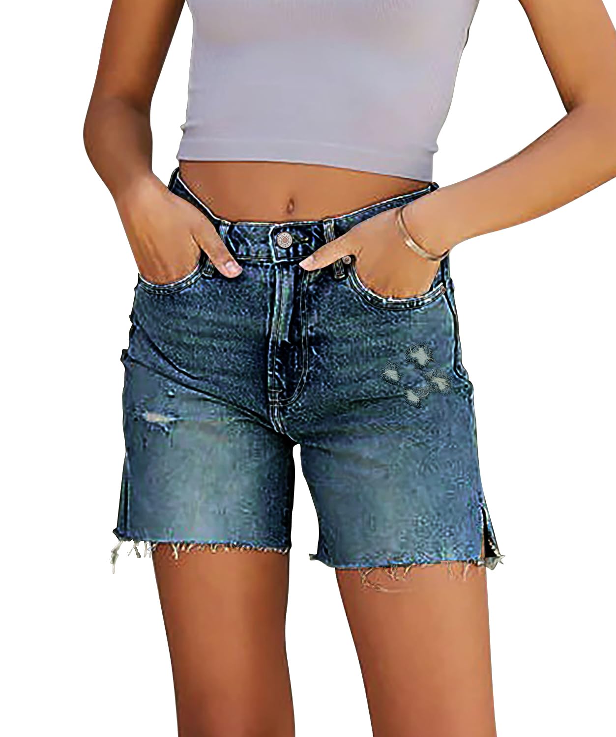 CHICZONE Women's Bermuda Jean Shorts - Stretchy Mid Waist Denim Shorts with Pockets | Comfortable Casual Summer Outfit for Beach, Shopping & Daily Wear