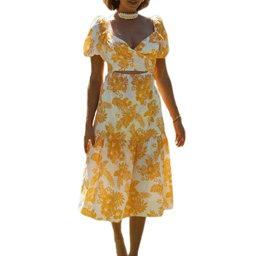 Yellow & Apricot Sleeveless Summer Dresses for Women - Solid V-Neck Butterfly Sleeve Sexy Long Dress | Beach Wedding, Party & Casual Wear