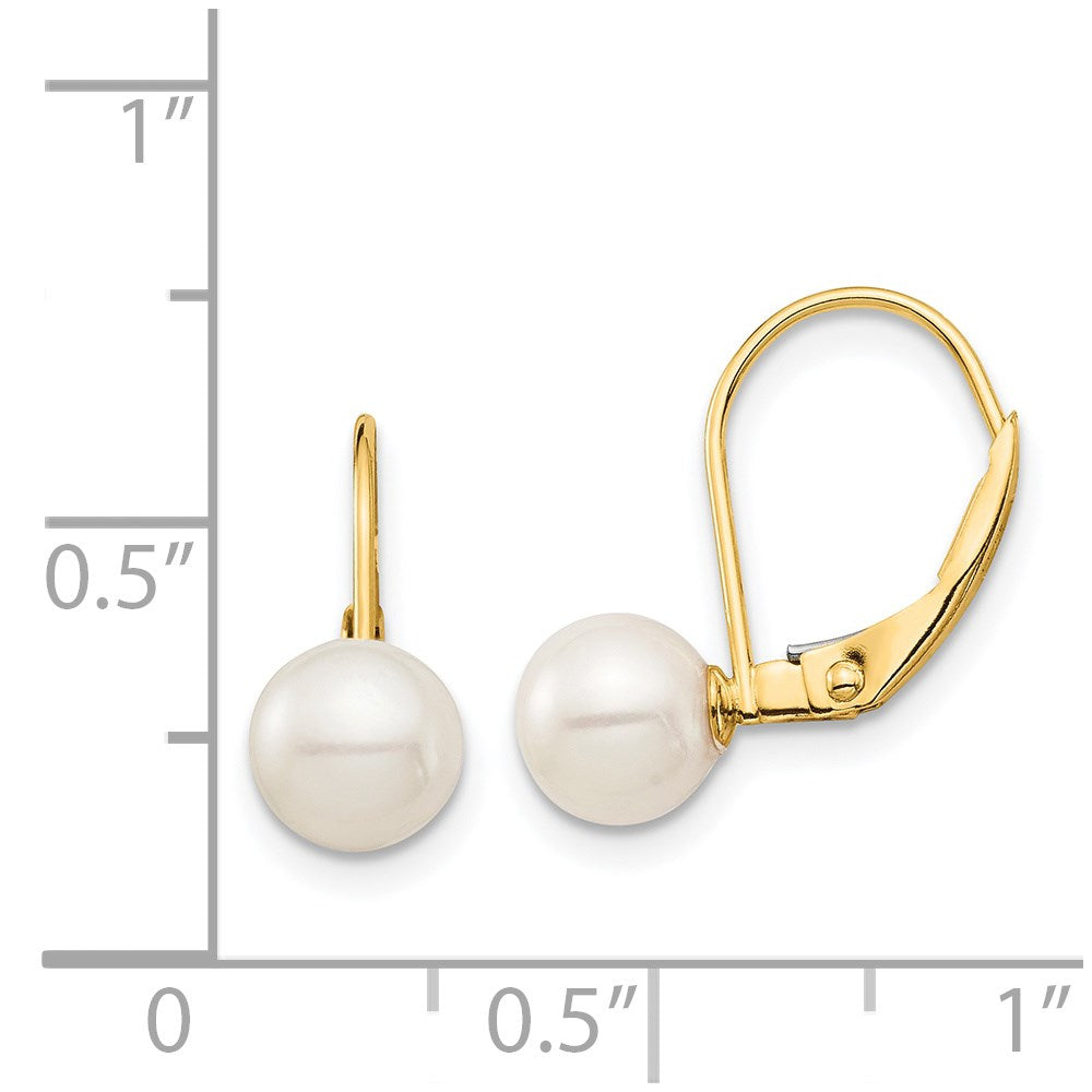 6-7mm White Round Freshwater Cultured Pearl Leverback Earrings - Gold Madi K SE2967 - Elegant Jewelry for Weddings, Parties & Special Occasions
