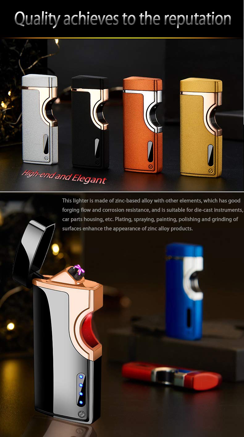 USB Rechargeable Windproof Plasma Arc Lighter with Power Display - Metal Infrared Induction Electric Lighter for Camping, Hiking, Emergency & Outdoor Activities (Red)