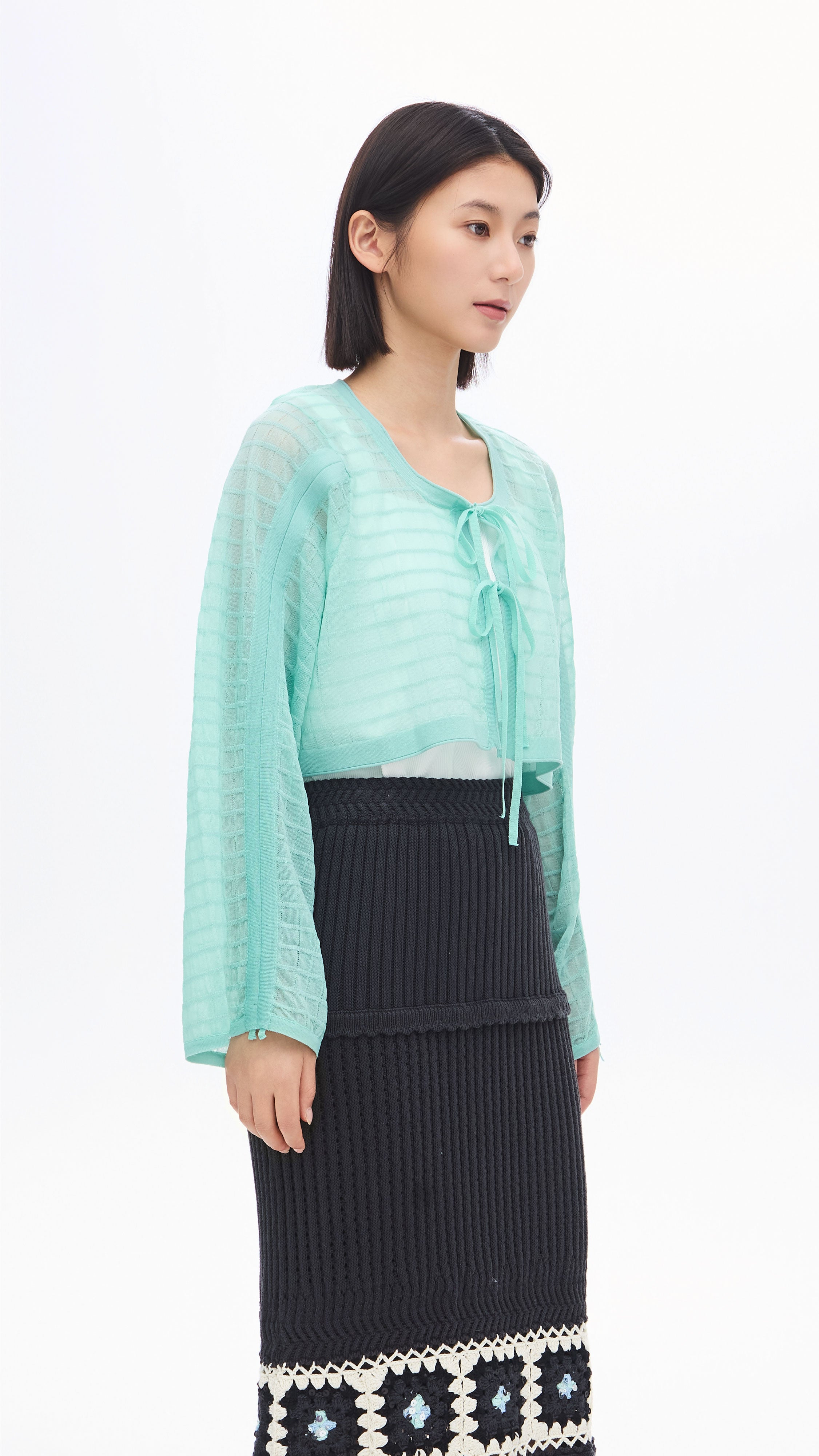 Sheer Checker Knit Cardigan for Women - Lightweight Open Front Sweater for Casual Outfits & Layering in Fall & Winter