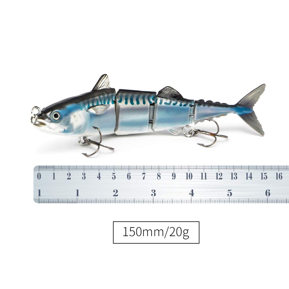 ODS Tuna Fishing Lure - 4 Segment Jointed Swimbait with Treble Hooks for Freshwater & Saltwater - Slow Sinking Bait for Bass, Walleye, and Saltwater Game Fish - Perfect for Deep Water Fishing and Trolling
